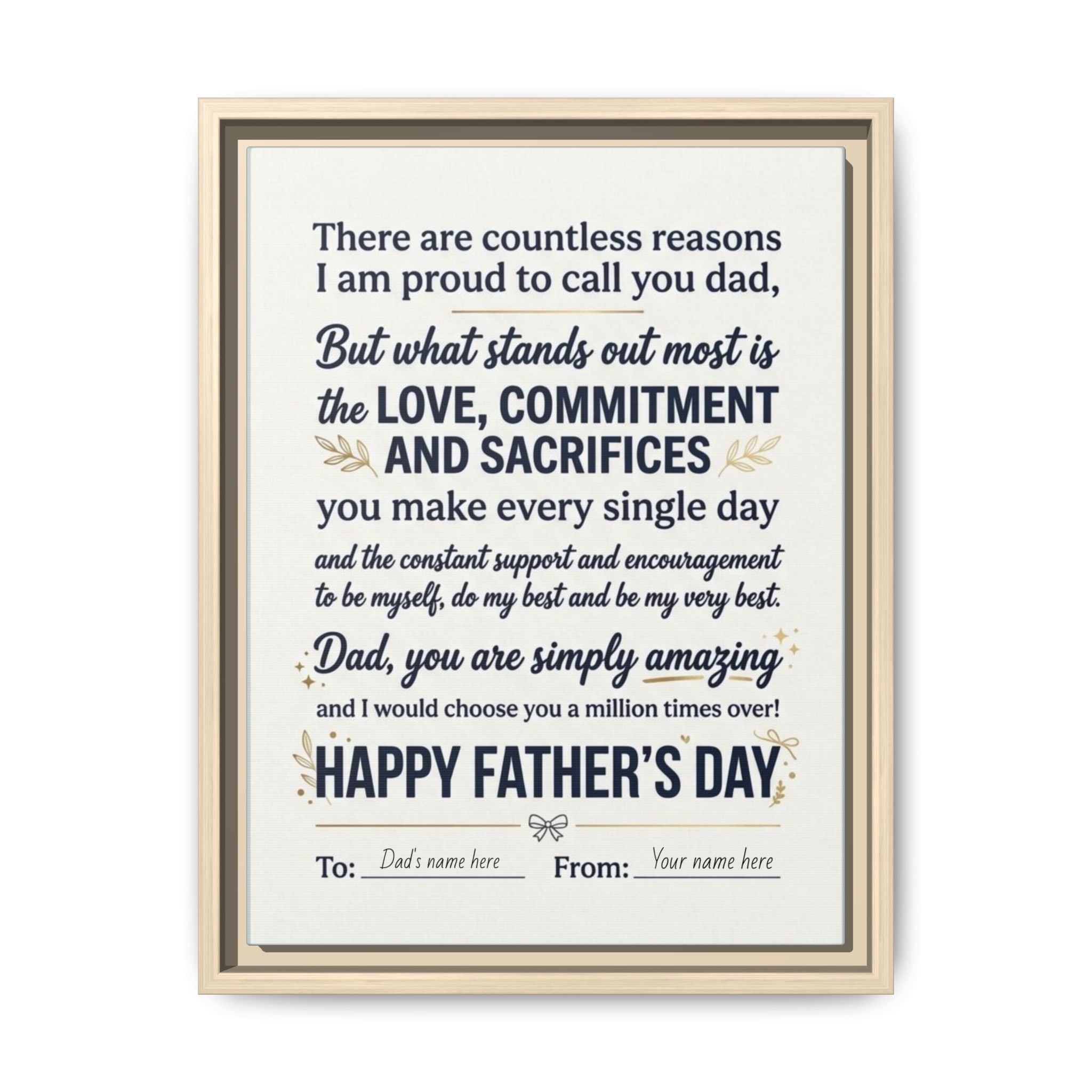 Father's Day Framed Canvas — Happy Father's Day Tribute Print (Personalize To/From)