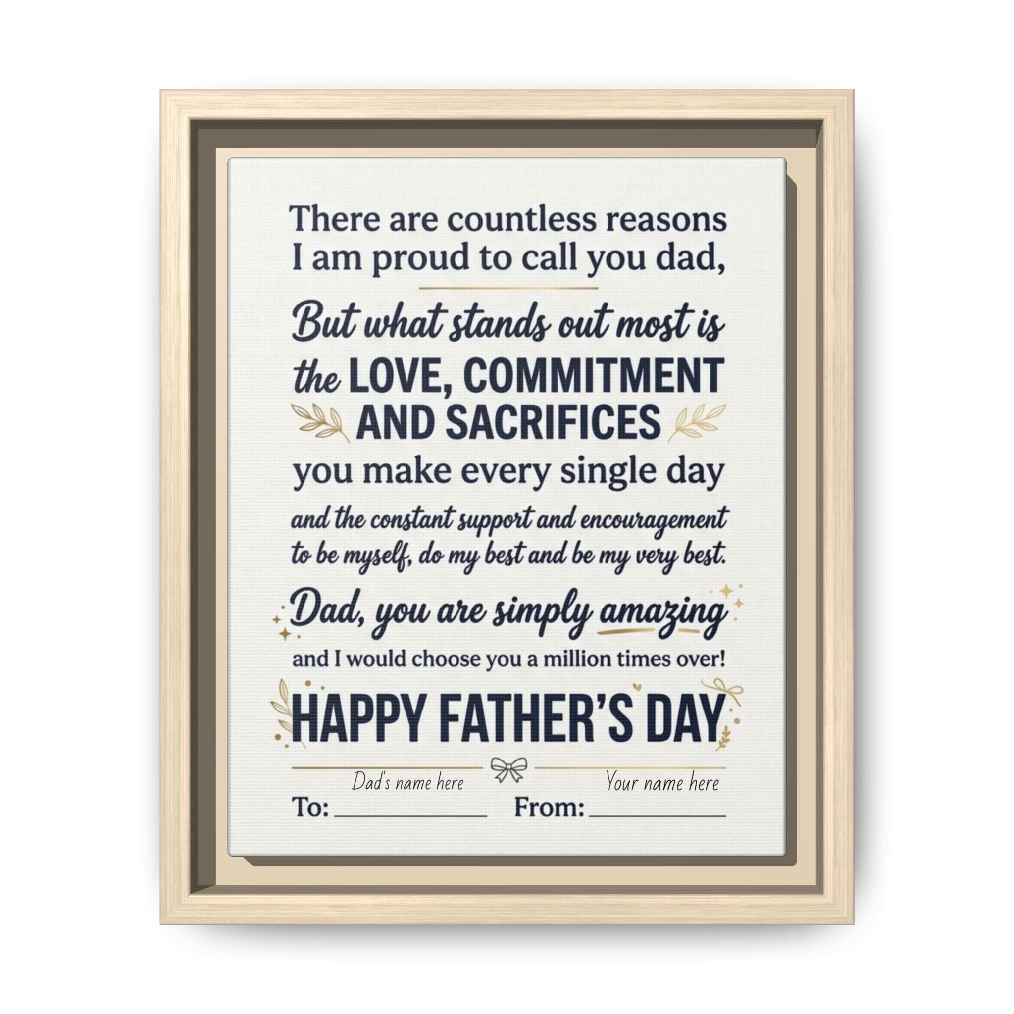 Father's Day Framed Canvas — Happy Father's Day Tribute Print (Personalize To/From)