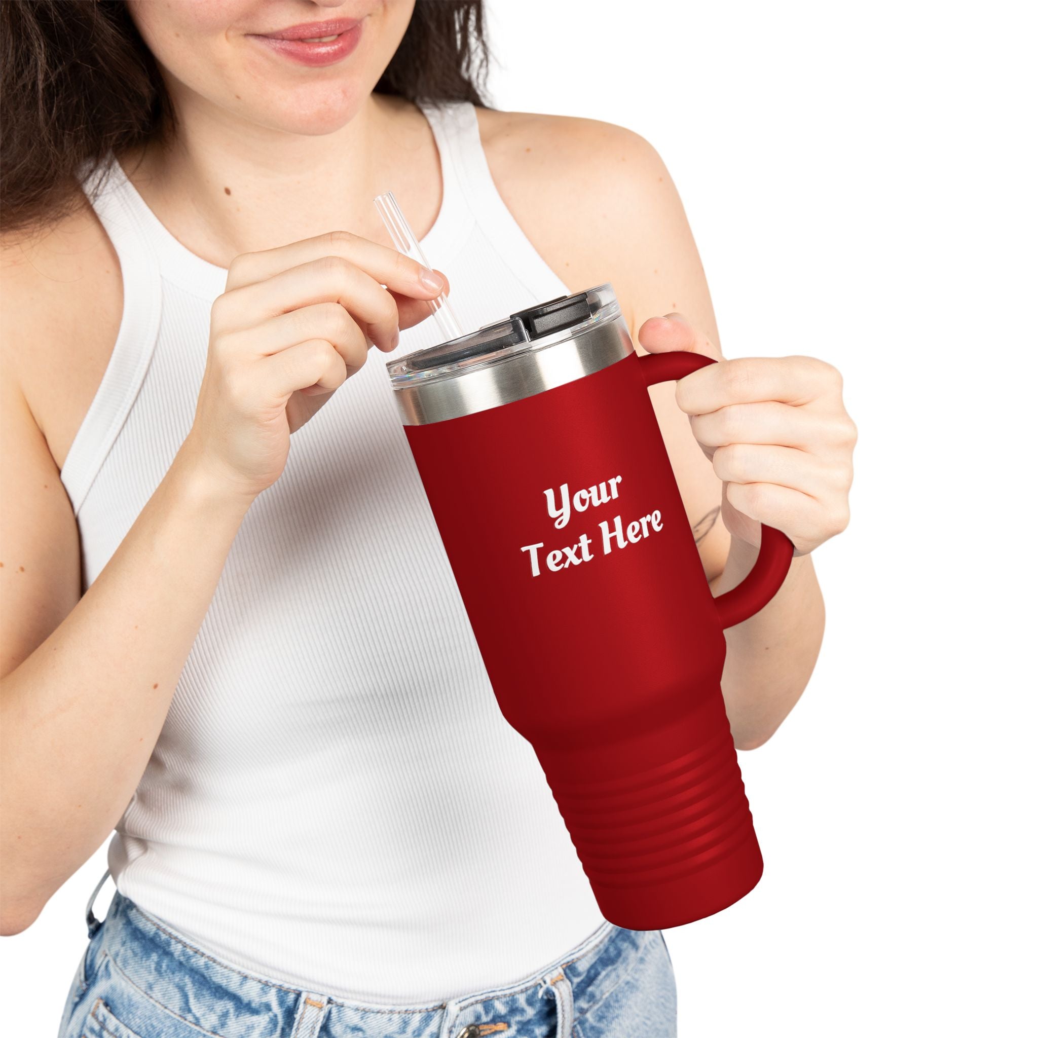 Customizable 40oz Insulated Travel Mug with Handle — Personalize Tumbler