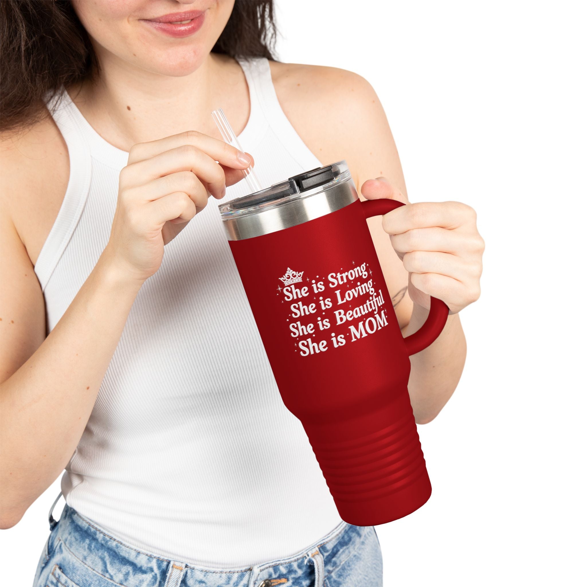 "She is Mom" Insulated Travel Mug (40oz)- Mother's Day Insulated Travel Mug, Mother's Day Gift, Tumbler, Everyday Gift