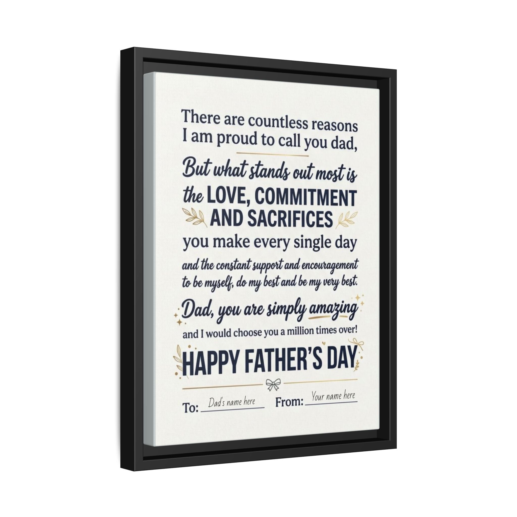 Father's Day Framed Canvas — Happy Father's Day Tribute Print (Personalize To/From)
