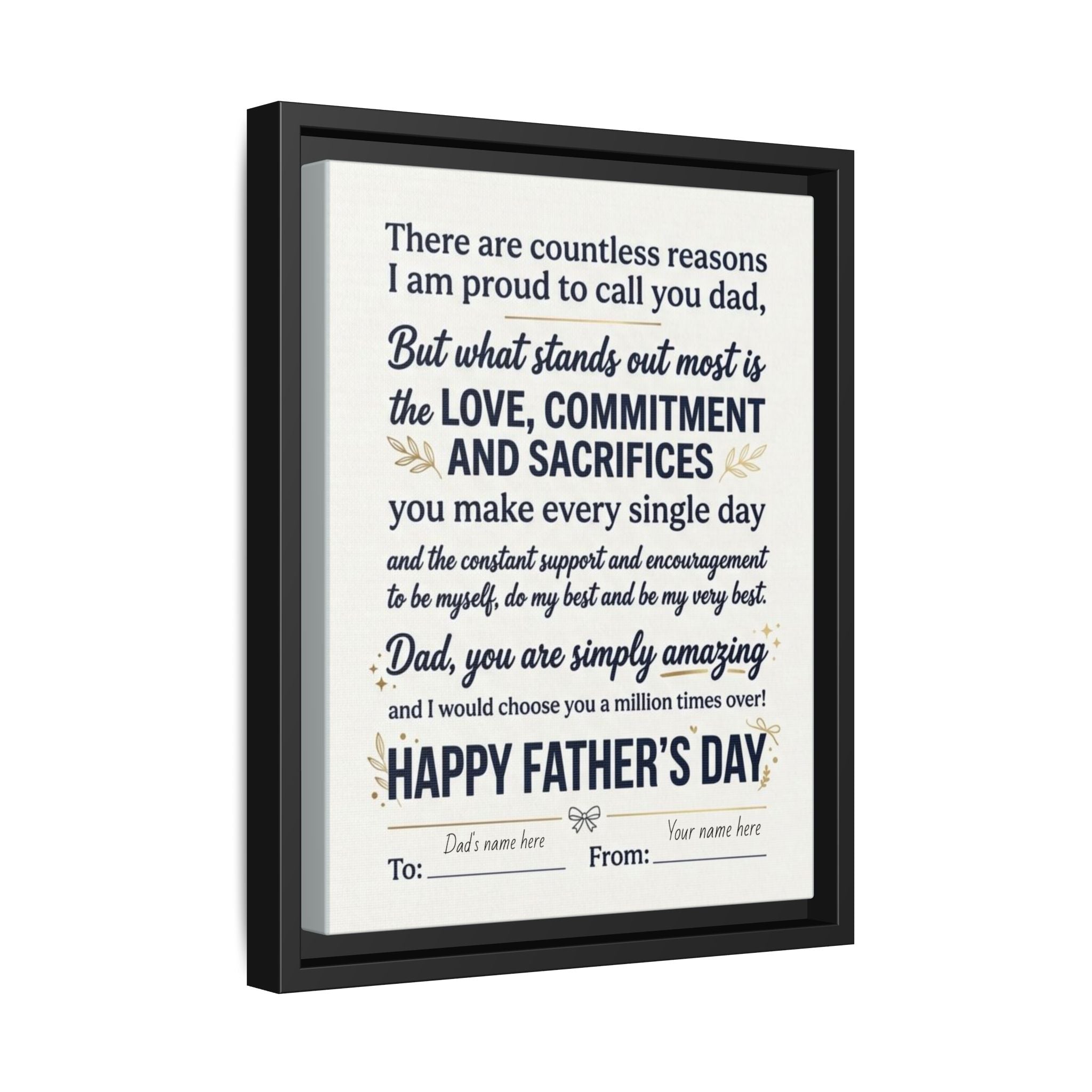 Father's Day Framed Canvas — Happy Father's Day Tribute Print (Personalize To/From)