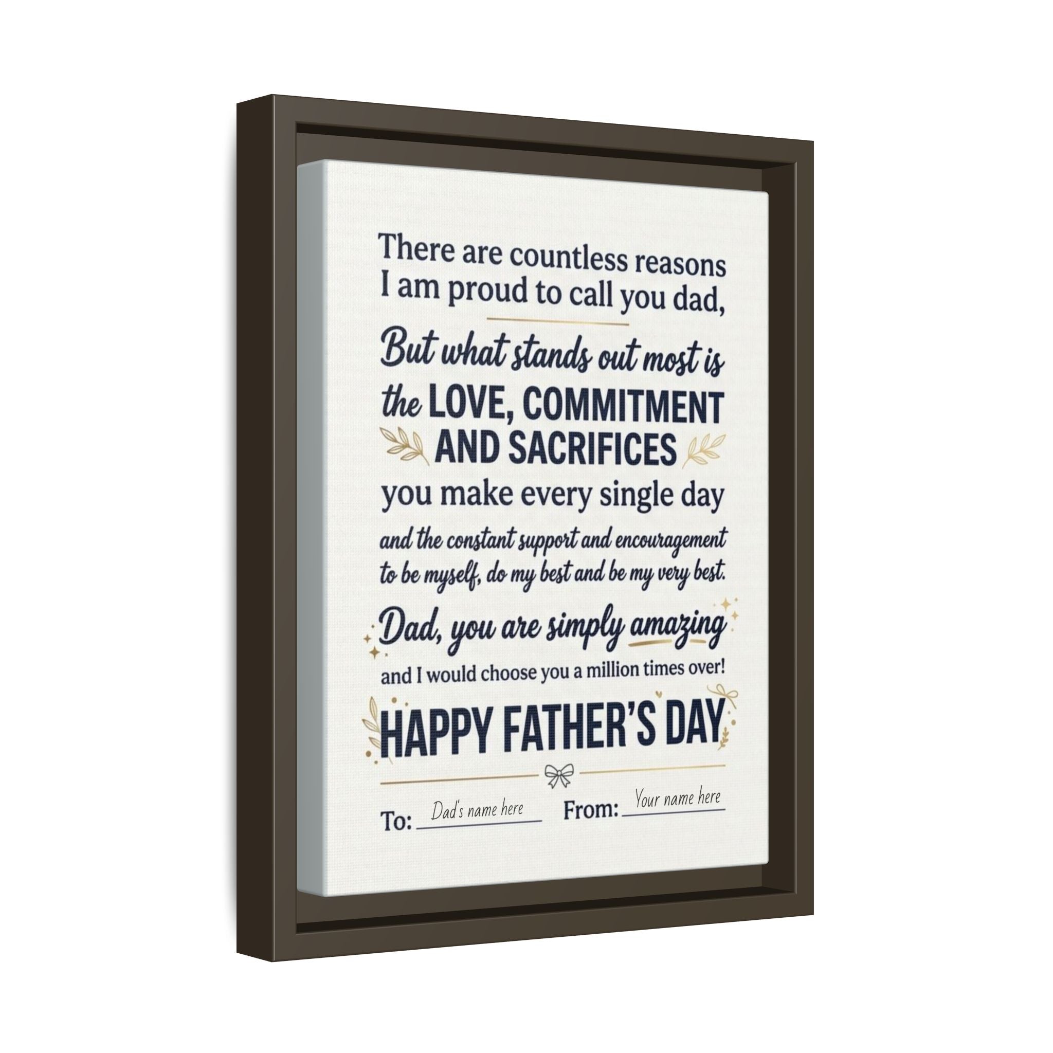 Father's Day Framed Canvas — Happy Father's Day Tribute Print (Personalize To/From)