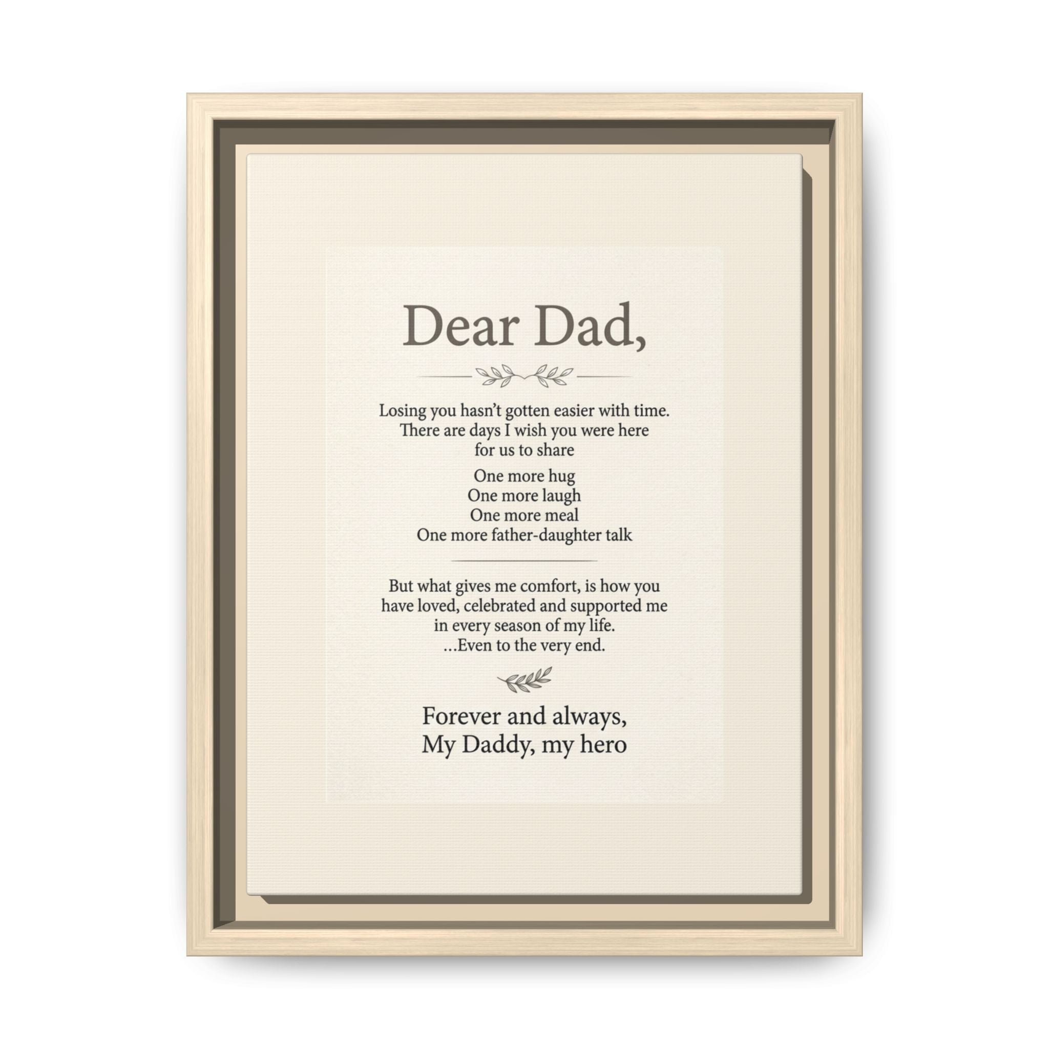 Dear Dad Framed Canvas Memorial Print- Remembrance Tribute