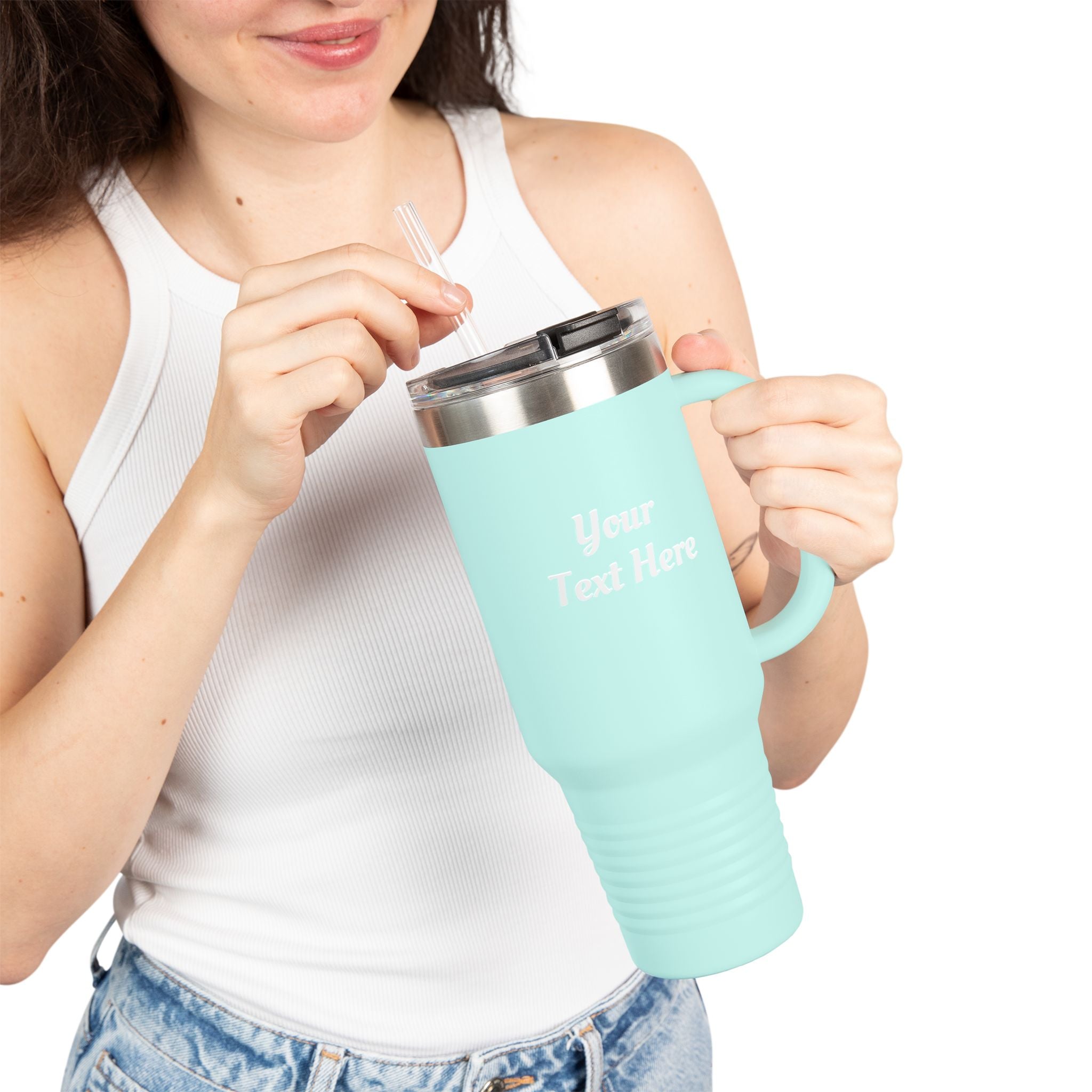 Customizable 40oz Insulated Travel Mug with Handle — Personalize Tumbler