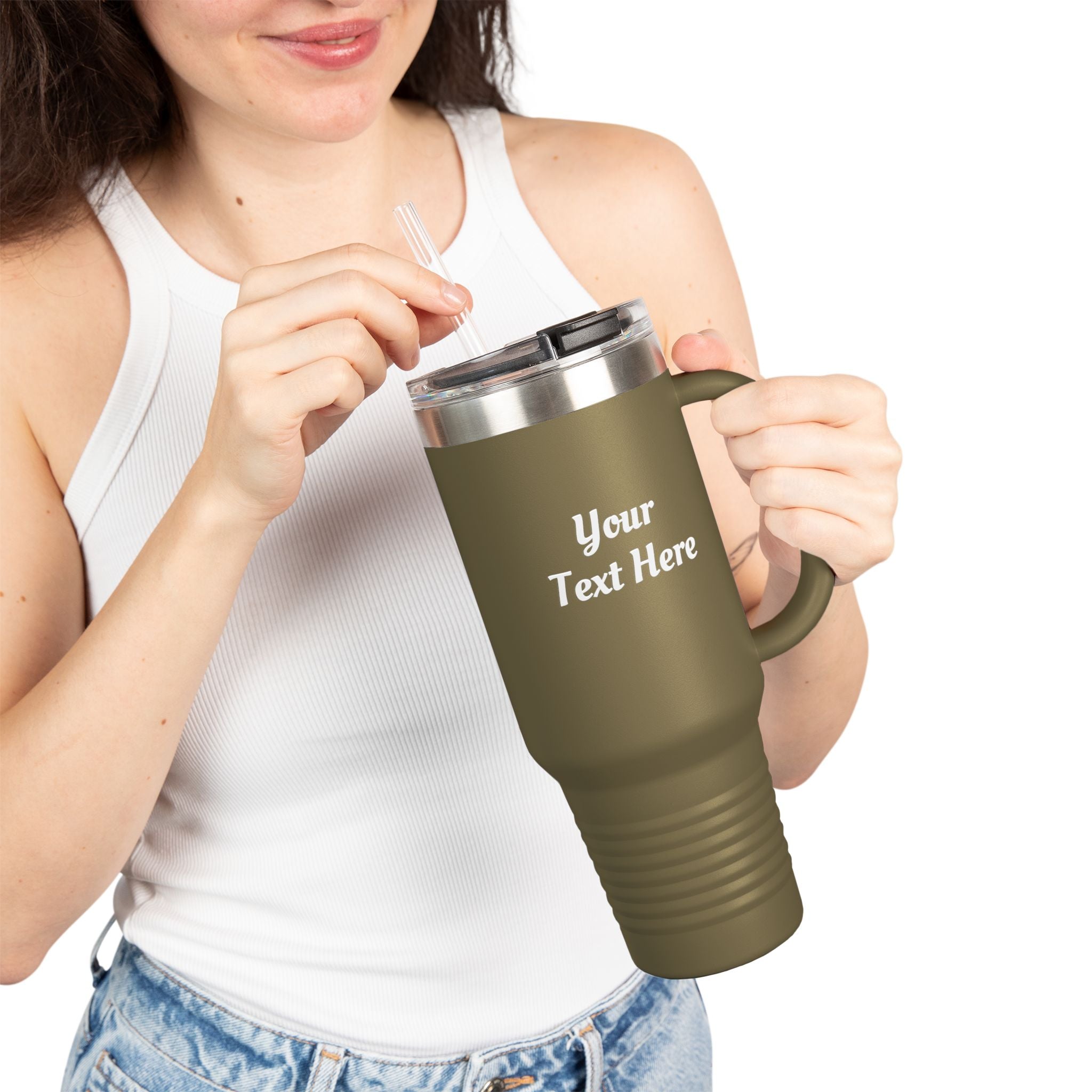Customizable 40oz Insulated Travel Mug with Handle — Personalize Tumbler