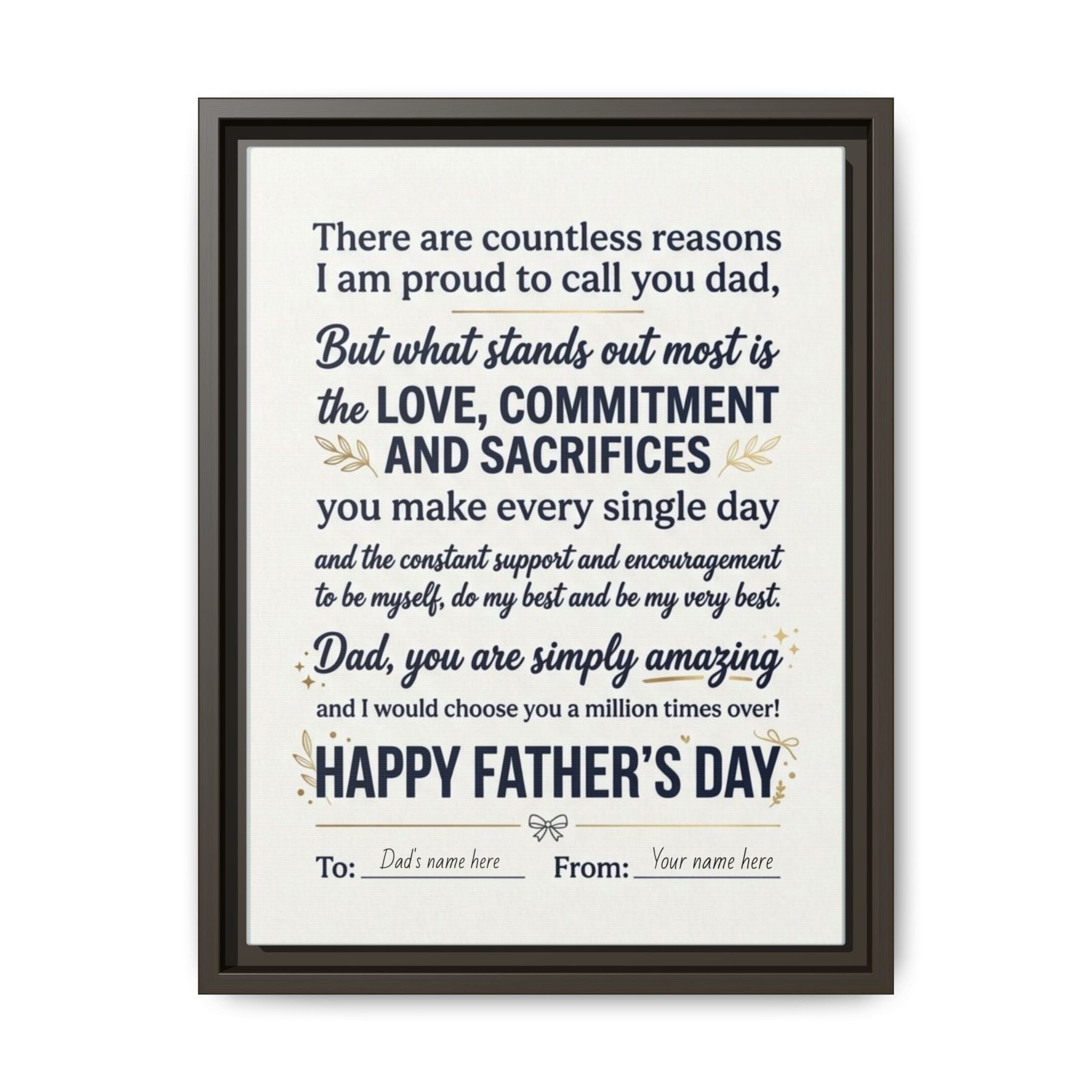Father's Day Framed Canvas — Happy Father's Day Tribute Print (Personalize To/From)