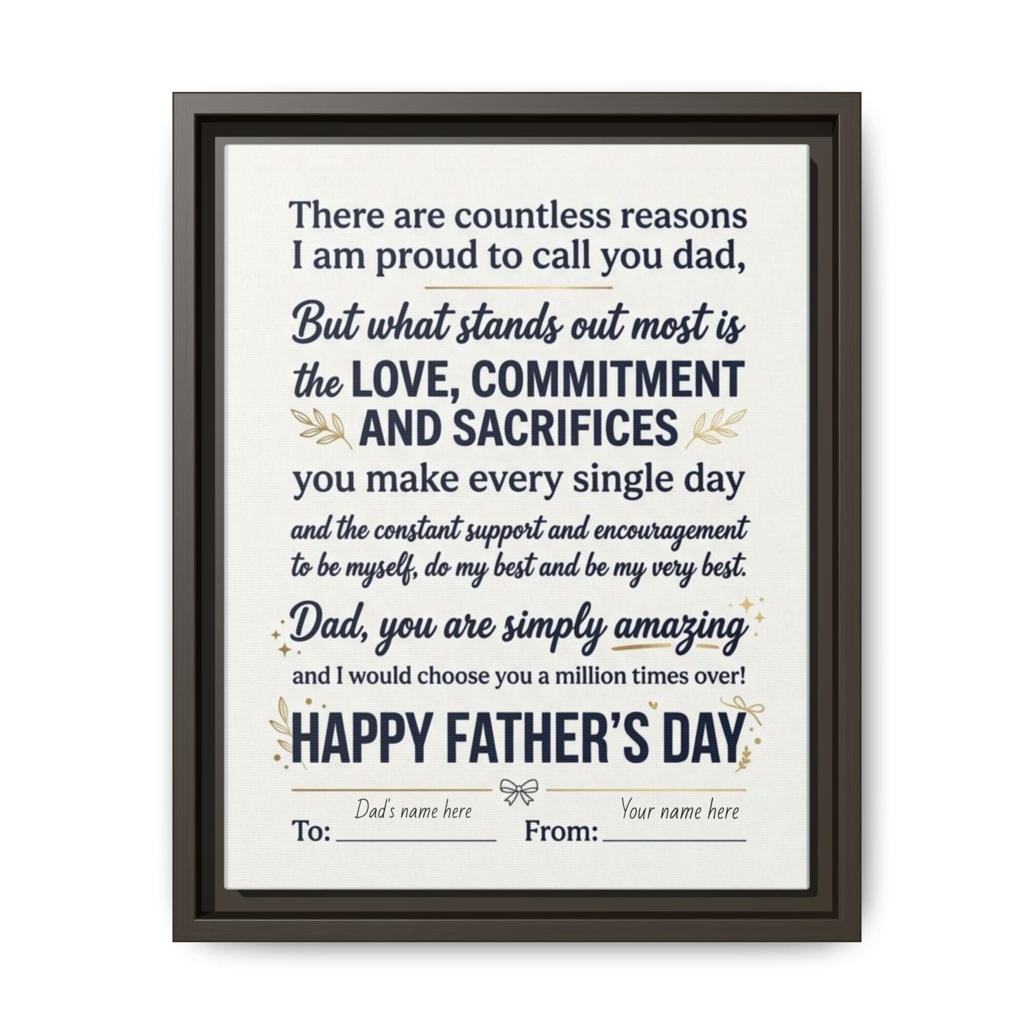 Father's Day Framed Canvas — Happy Father's Day Tribute Print (Personalize To/From)