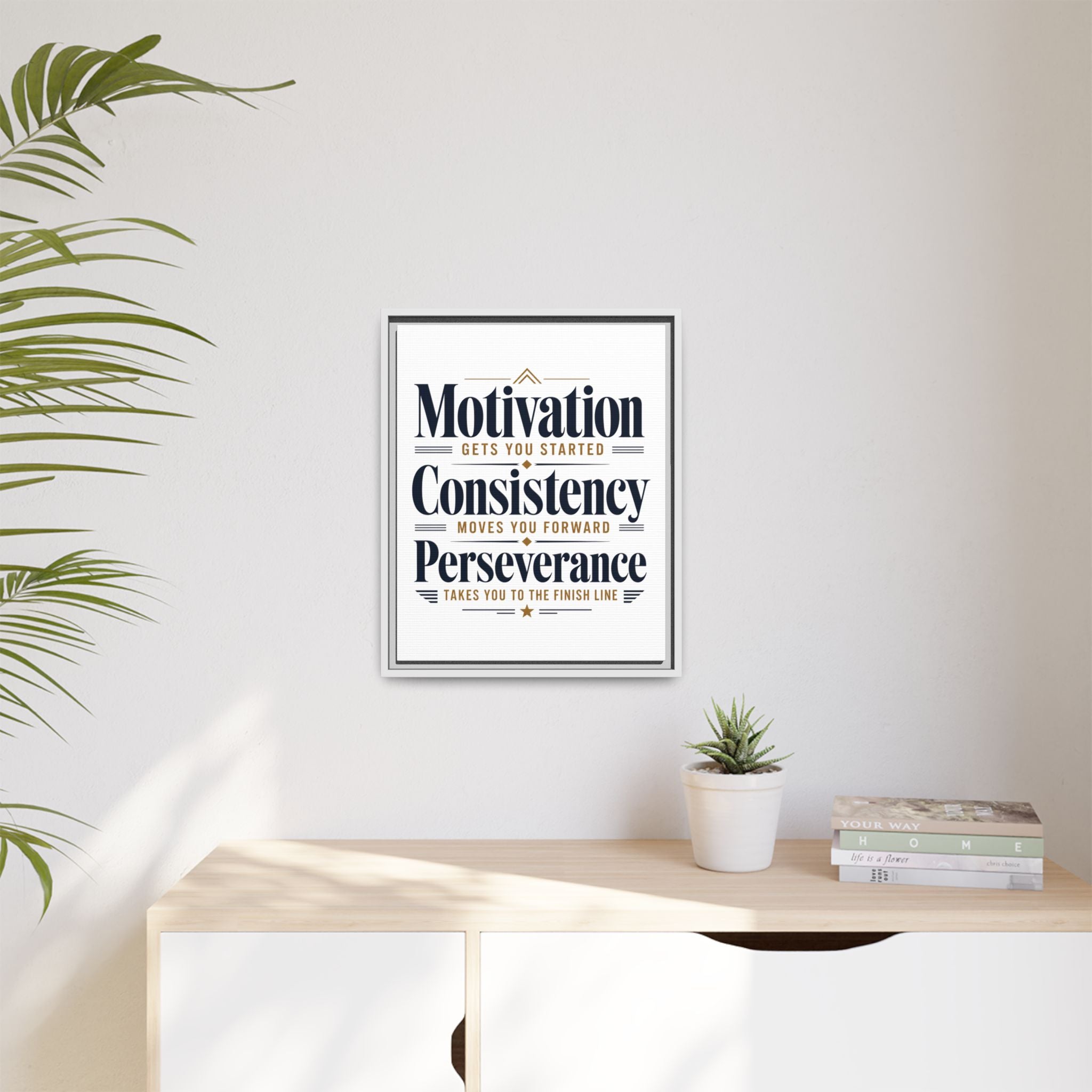 Motivation • Consistency • Perseverance Framed Canvas Print — Inspirational Wall Art