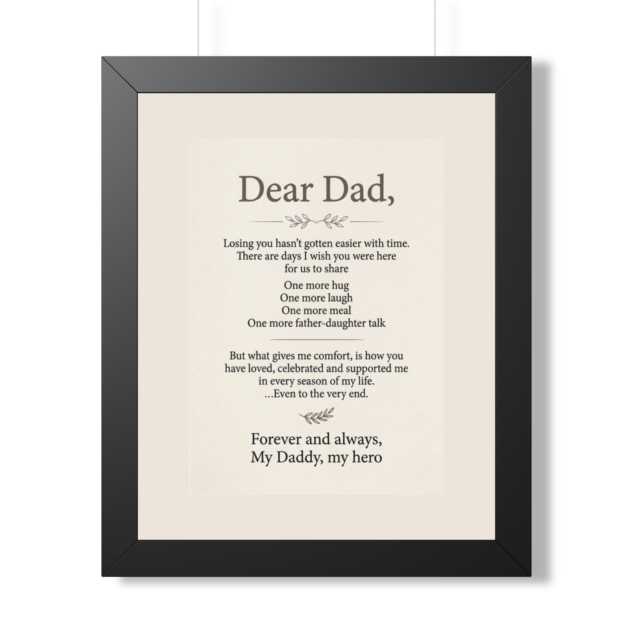 Dear Dad Memorial Framed Poster — Tribute Remembrance Wall Art