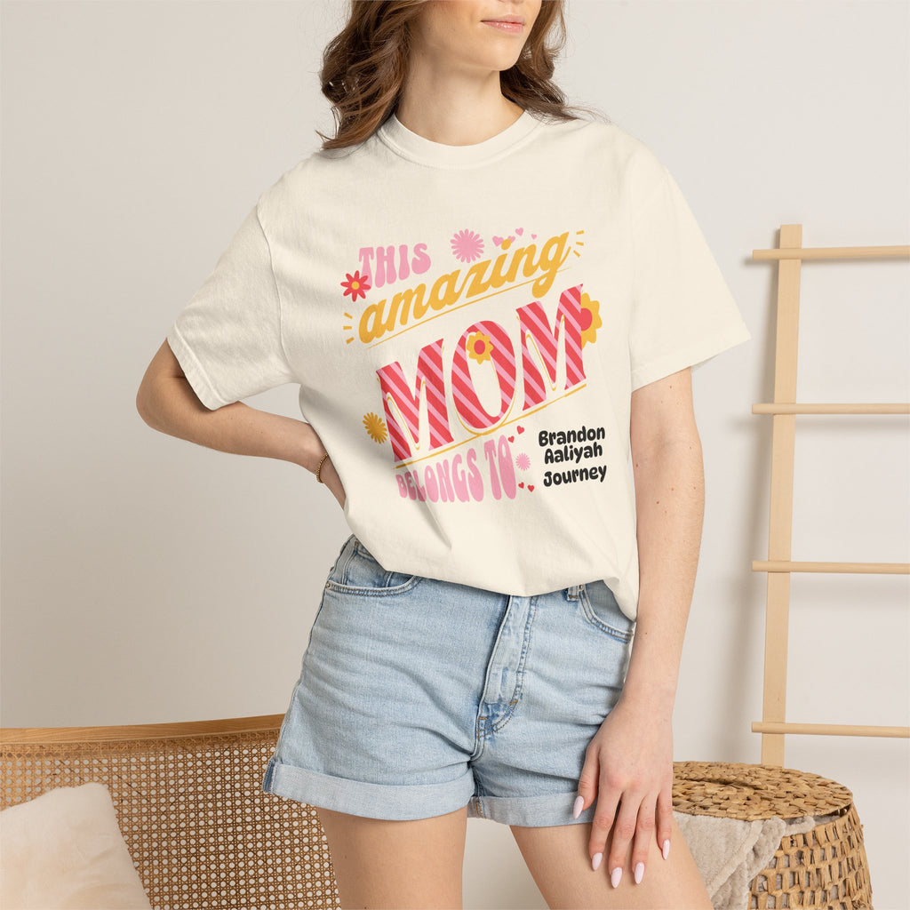 Personalized "This Amazing Mom Belongs To" T-Shirt — Custom Kids' Names (Mother's Day Gift)