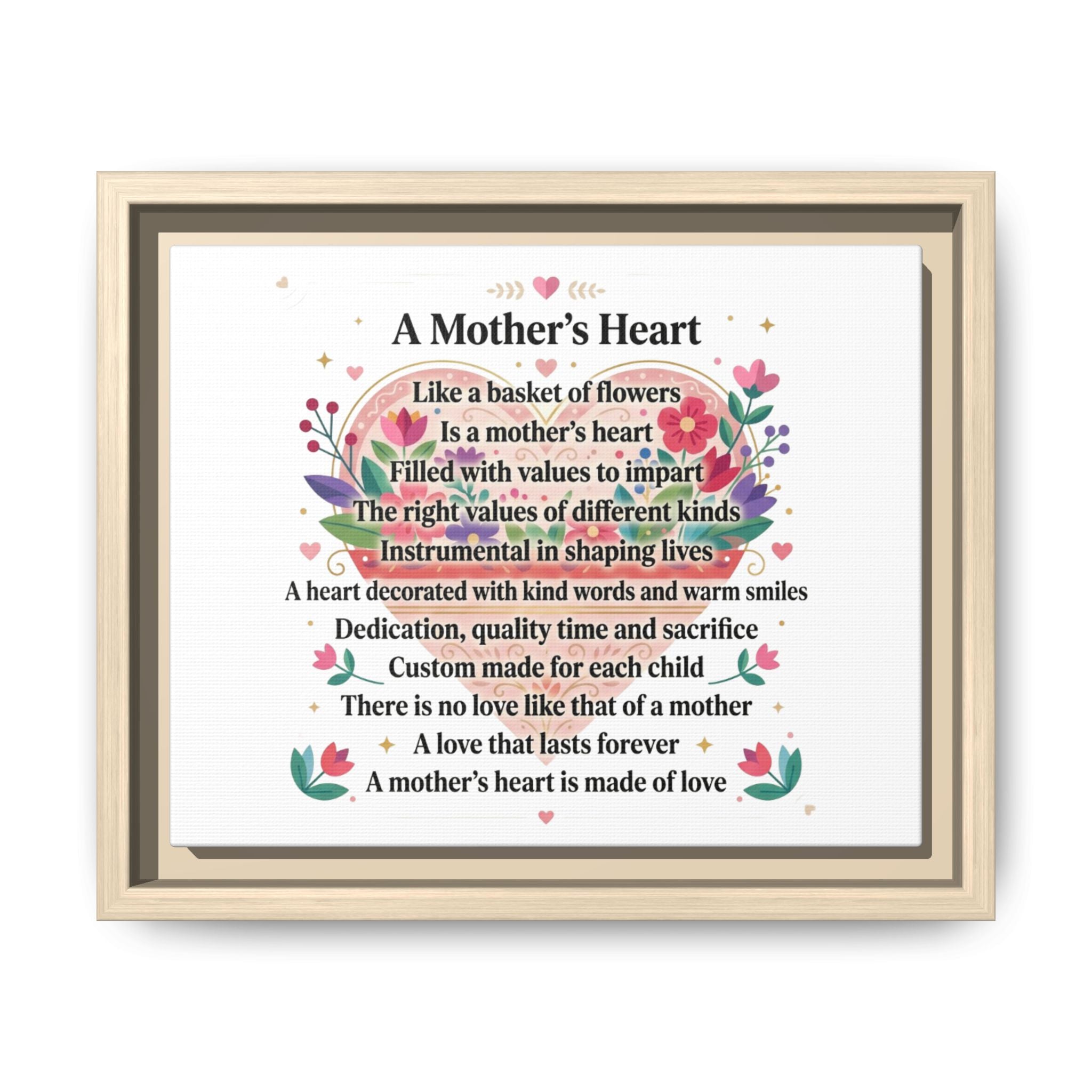 Mother's Heart Poem Framed Canvas — Mother's Day Wall Art, Home Decor