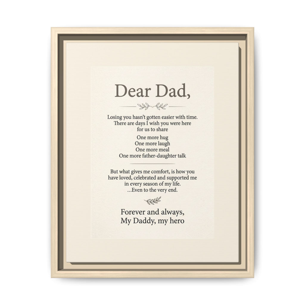Dear Dad Framed Canvas Memorial Print- Remembrance Tribute