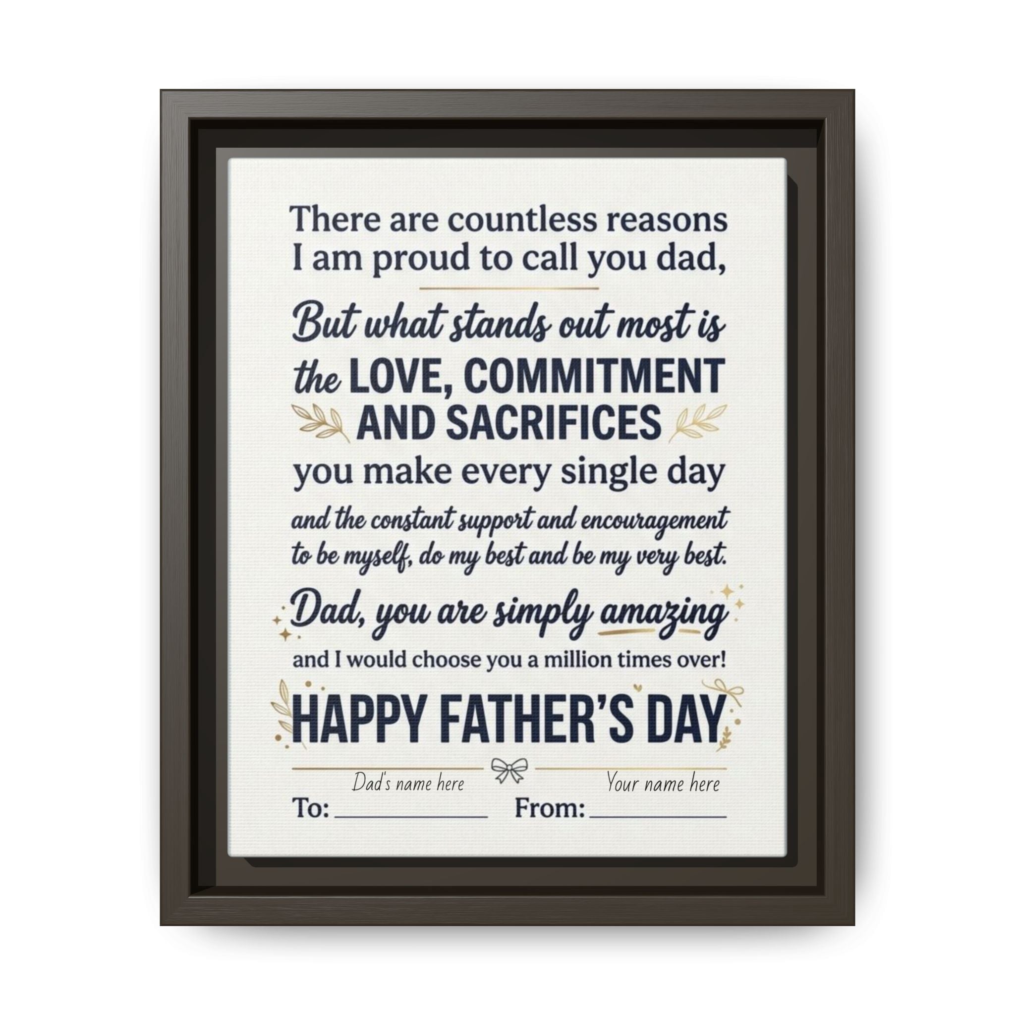 Father's Day Framed Canvas — Happy Father's Day Tribute Print (Personalize To/From)