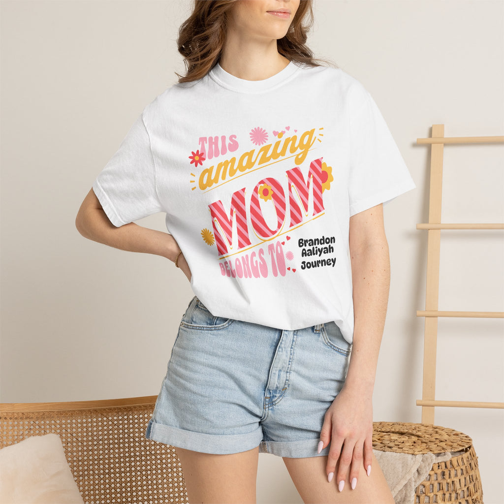 Personalized "This Amazing Mom Belongs To" T-Shirt — Custom Kids' Names (Mother's Day Gift)