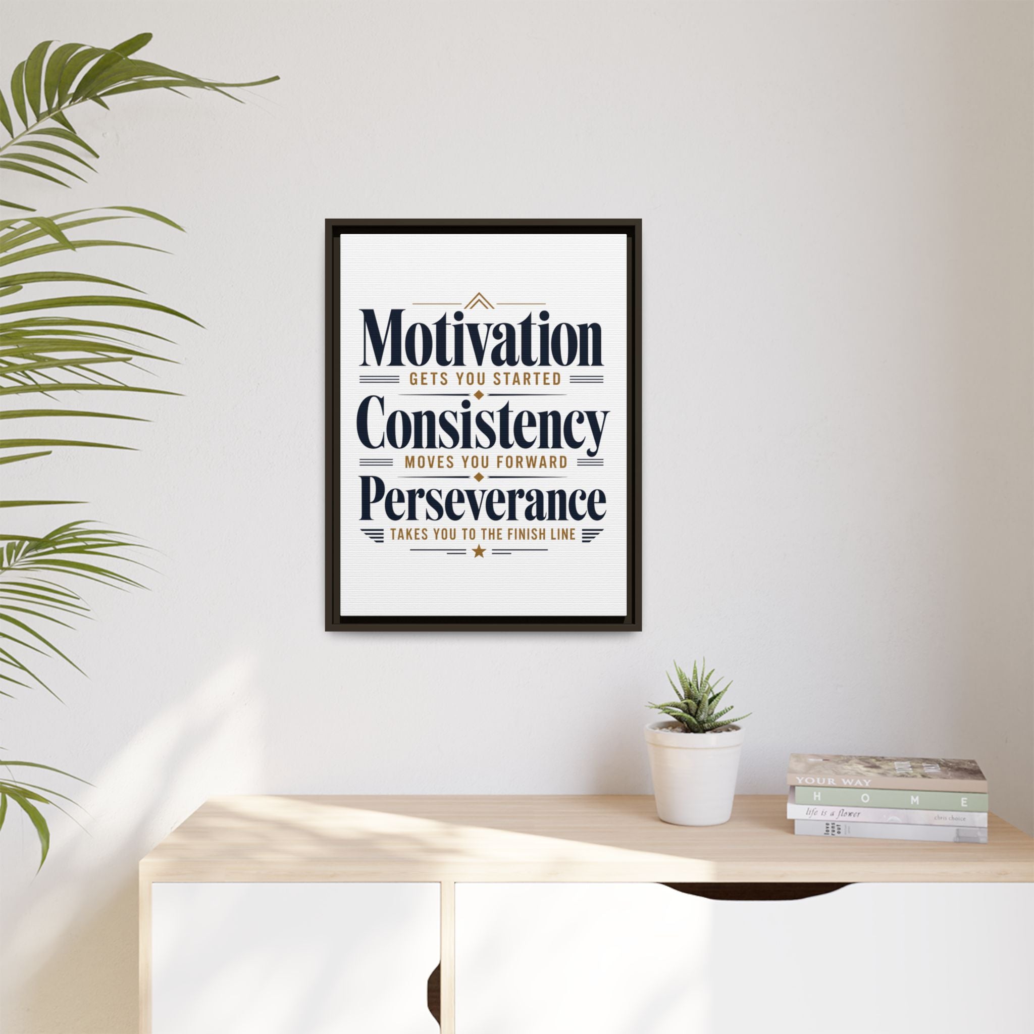 Motivation • Consistency • Perseverance Framed Canvas Print — Inspirational Wall Art