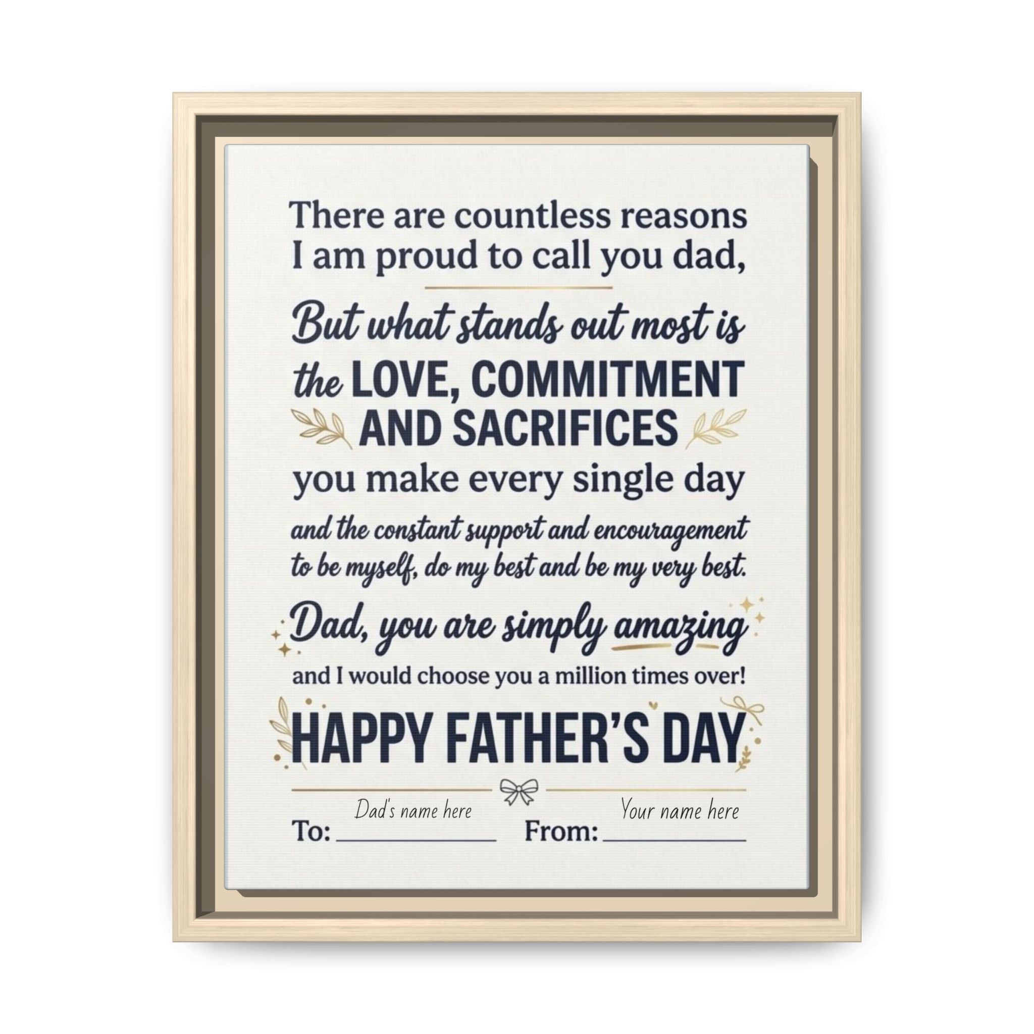 Father's Day Framed Canvas — Happy Father's Day Tribute Print (Personalize To/From)