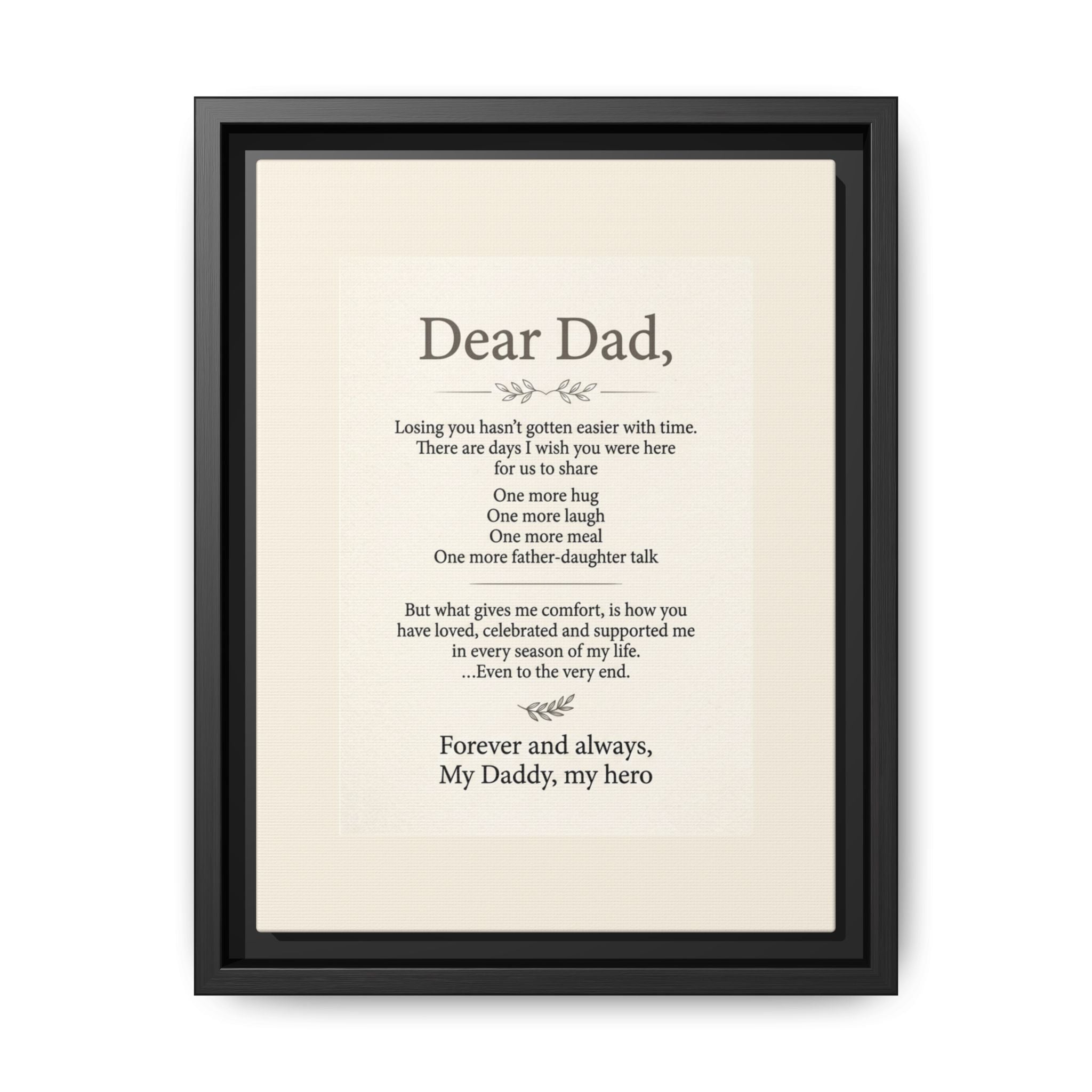 Dear Dad Framed Canvas Memorial Print- Remembrance Tribute