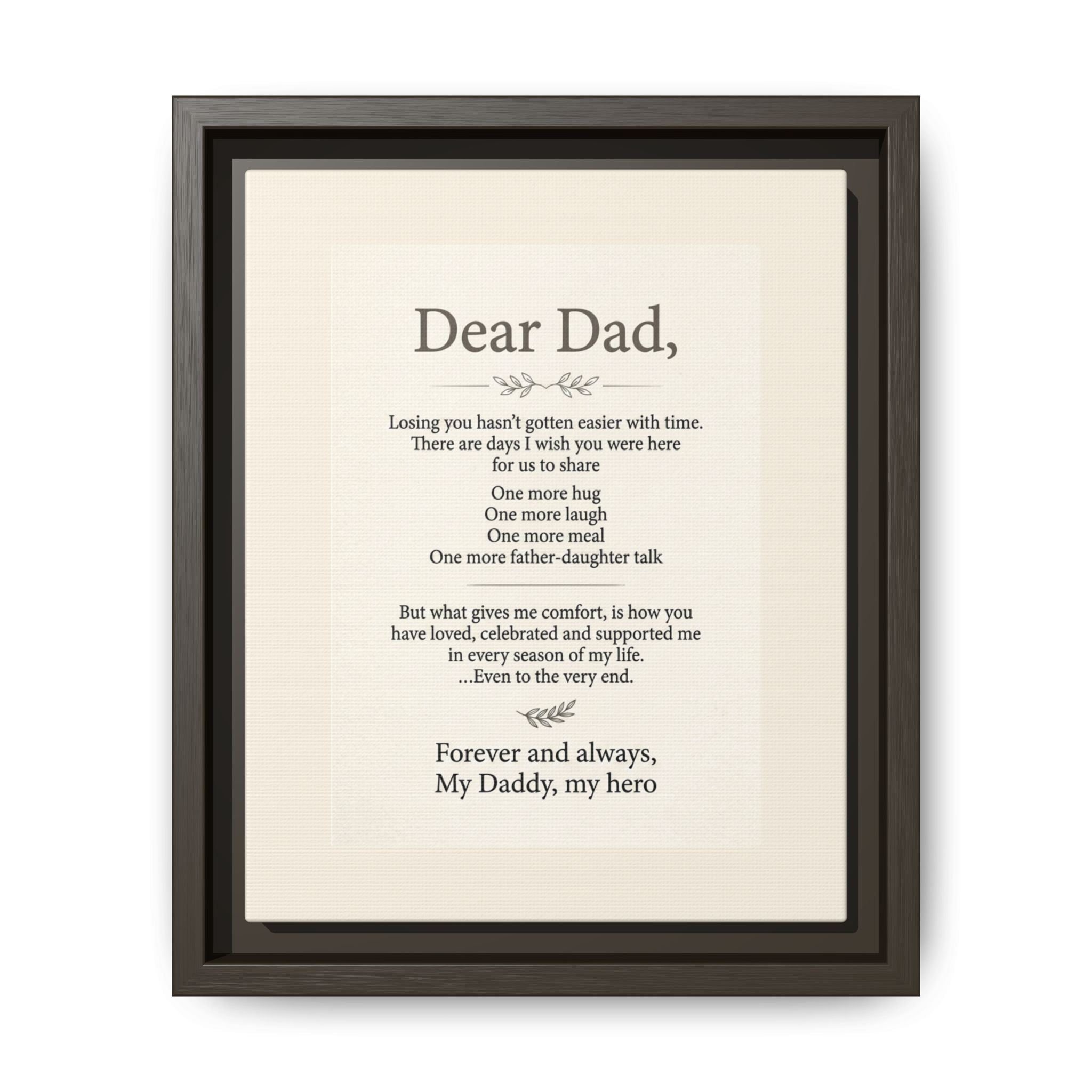 Dear Dad Framed Canvas Memorial Print- Remembrance Tribute
