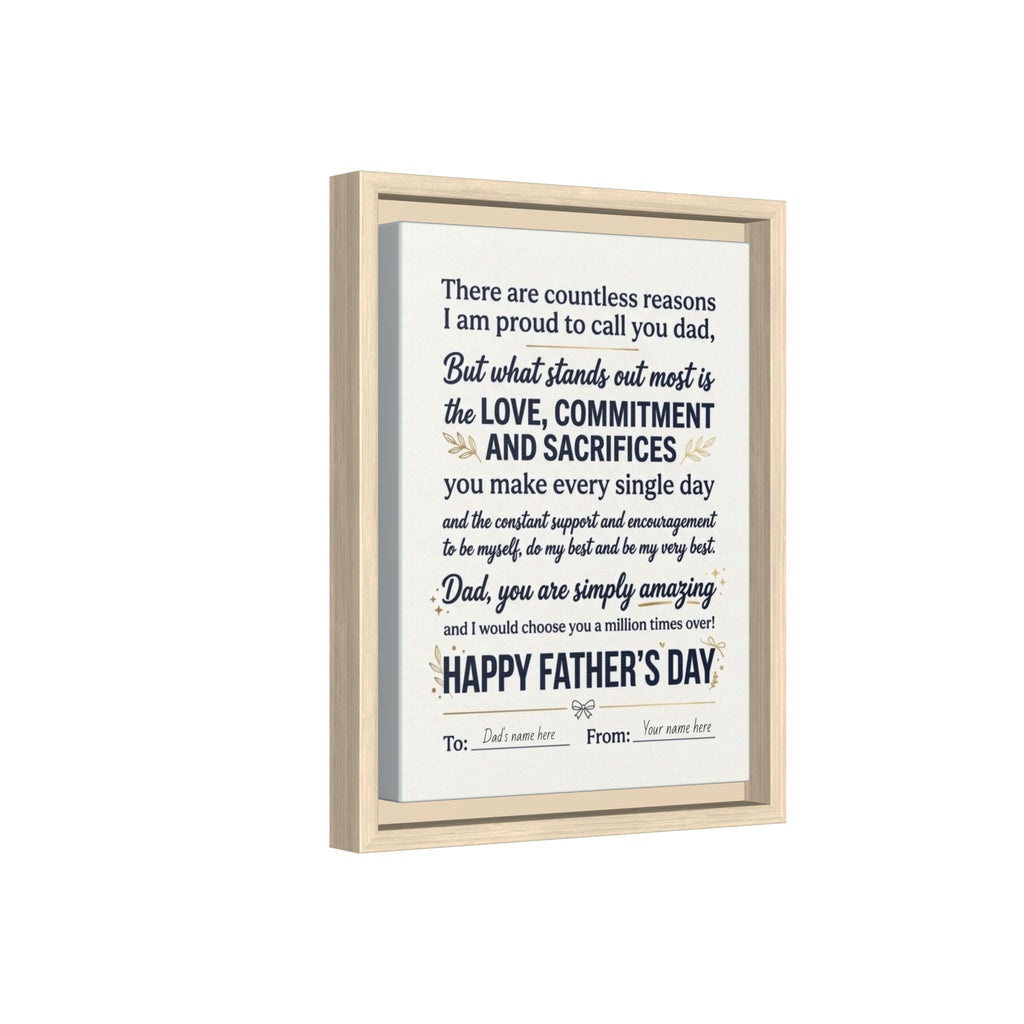 Father's Day Framed Canvas — Happy Father's Day Tribute Print (Personalize To/From)