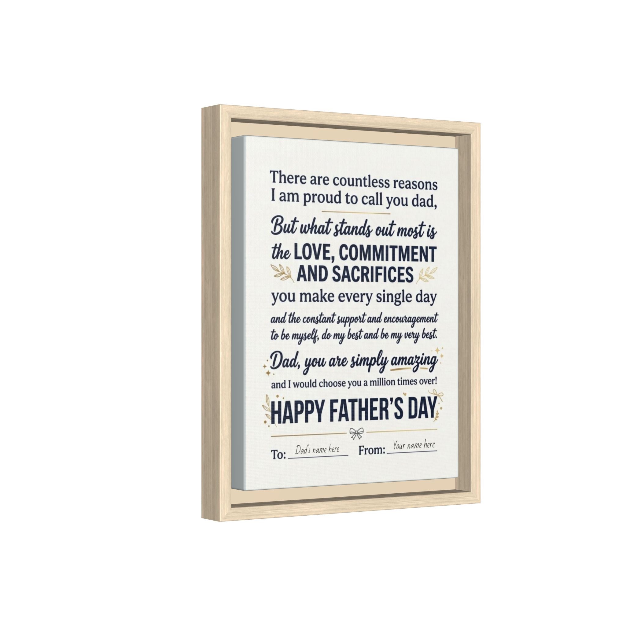 Father's Day Framed Canvas — Happy Father's Day Tribute Print (Personalize To/From)
