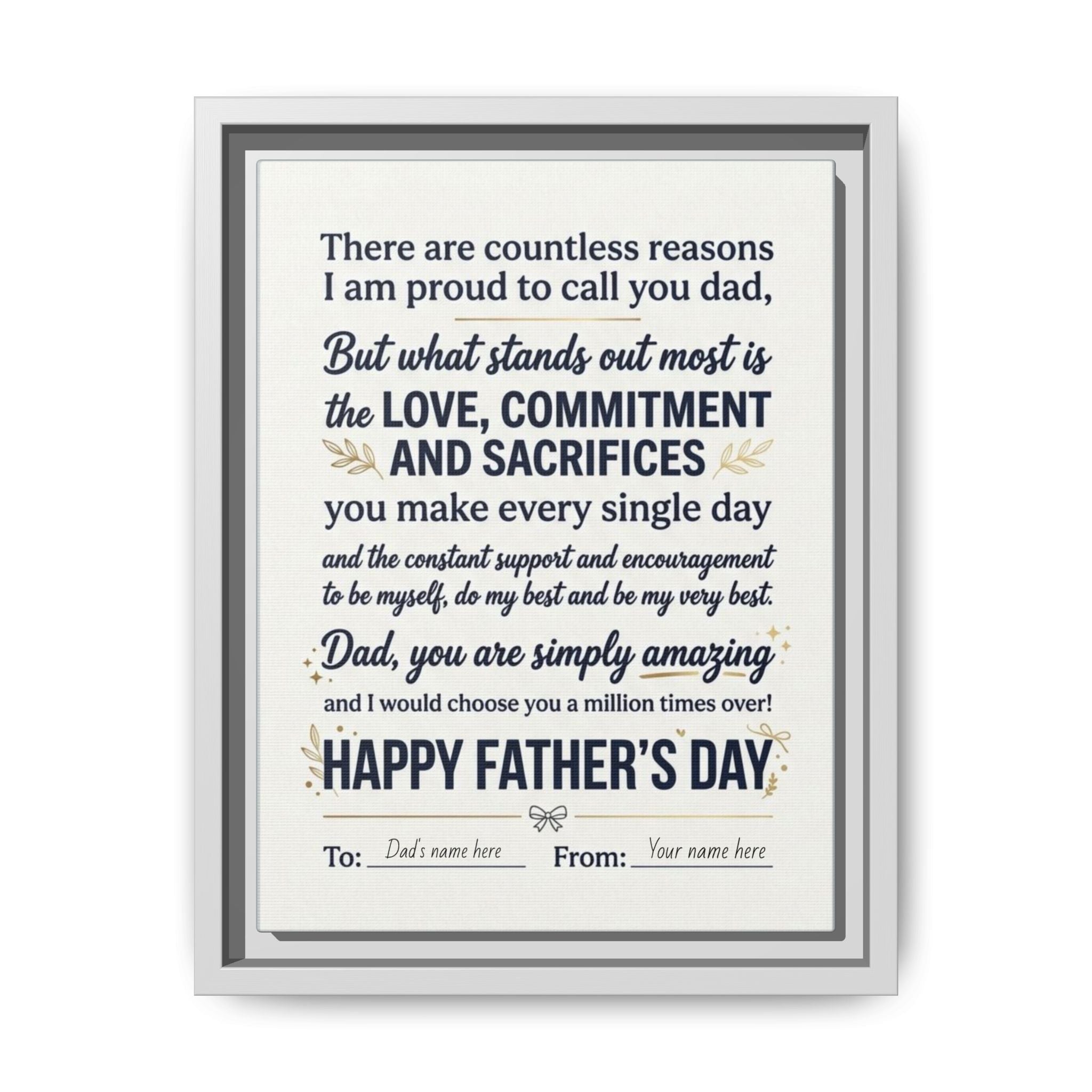 Father's Day Framed Canvas — Happy Father's Day Tribute Print (Personalize To/From)