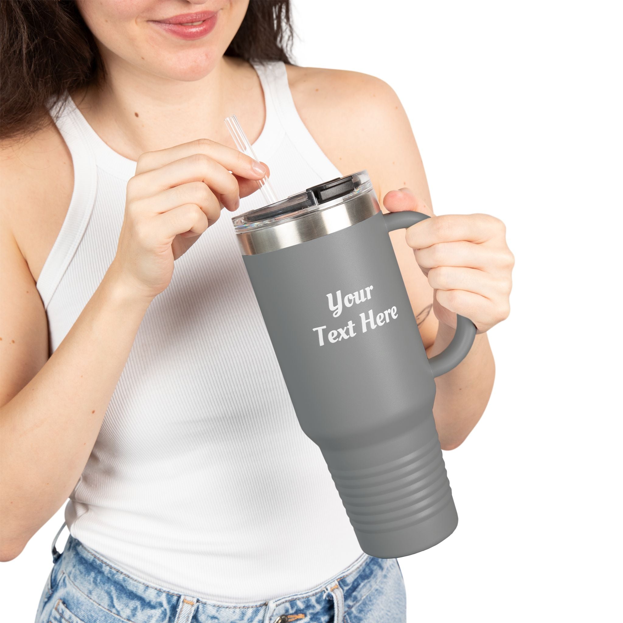 Customizable 40oz Insulated Travel Mug with Handle — Personalize Tumbler