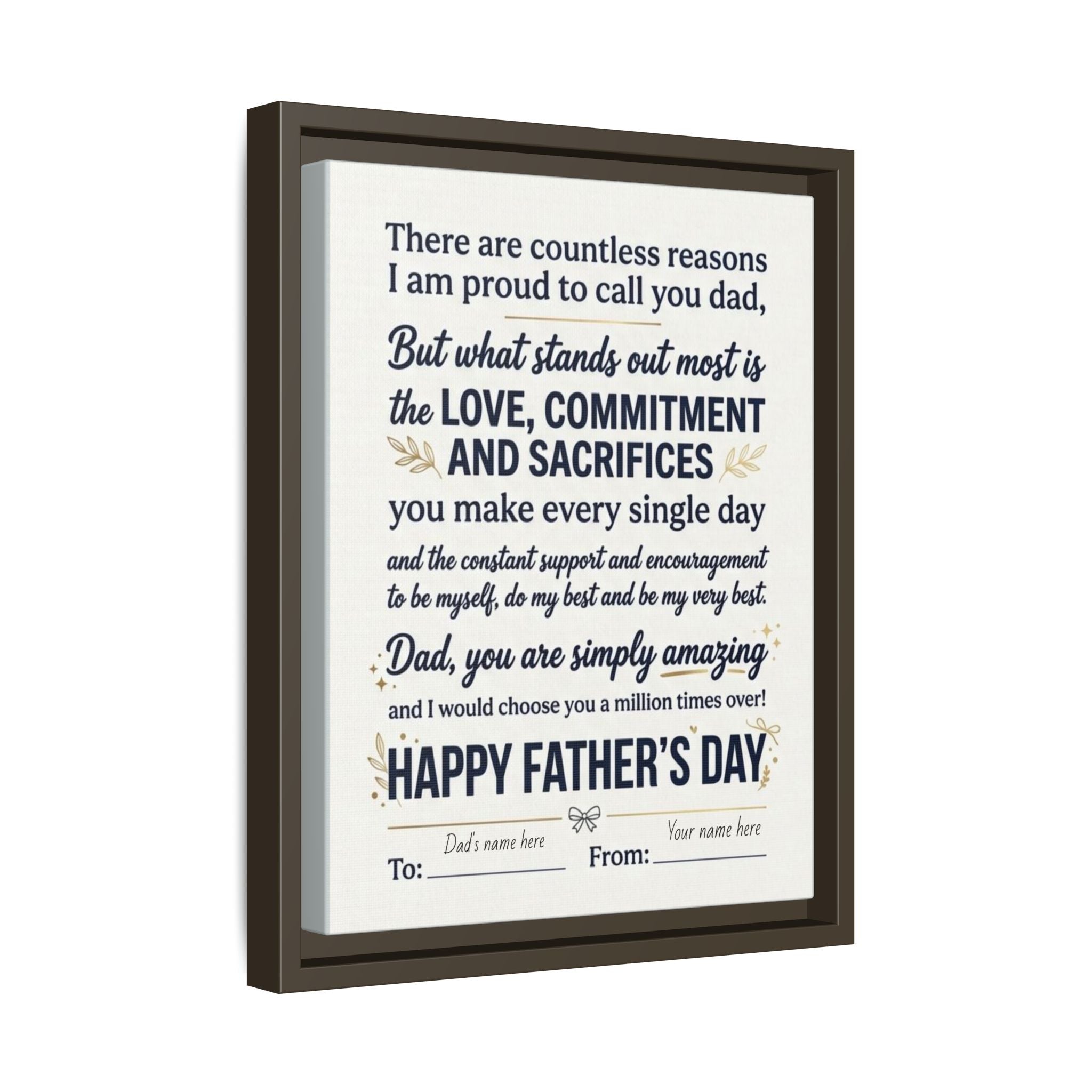 Father's Day Framed Canvas — Happy Father's Day Tribute Print (Personalize To/From)