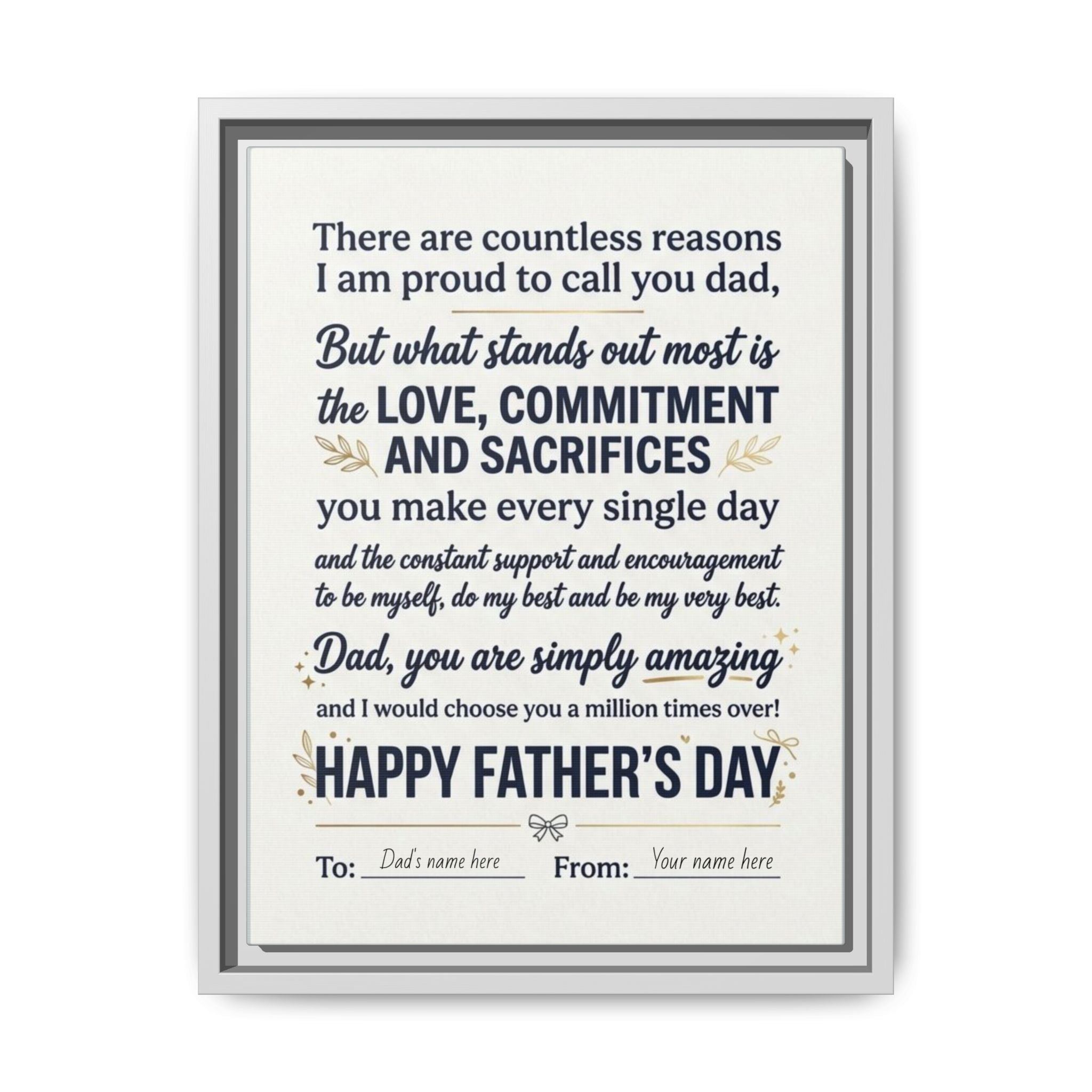Father's Day Framed Canvas — Happy Father's Day Tribute Print (Personalize To/From)