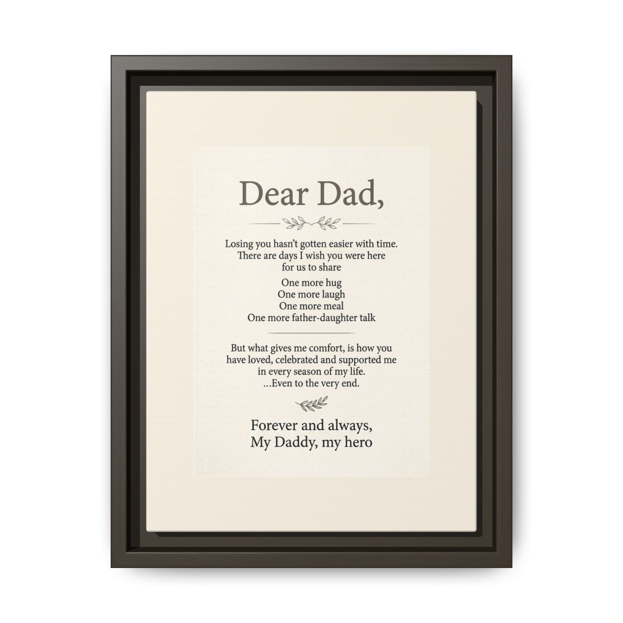 Dear Dad Framed Canvas Memorial Print- Remembrance Tribute