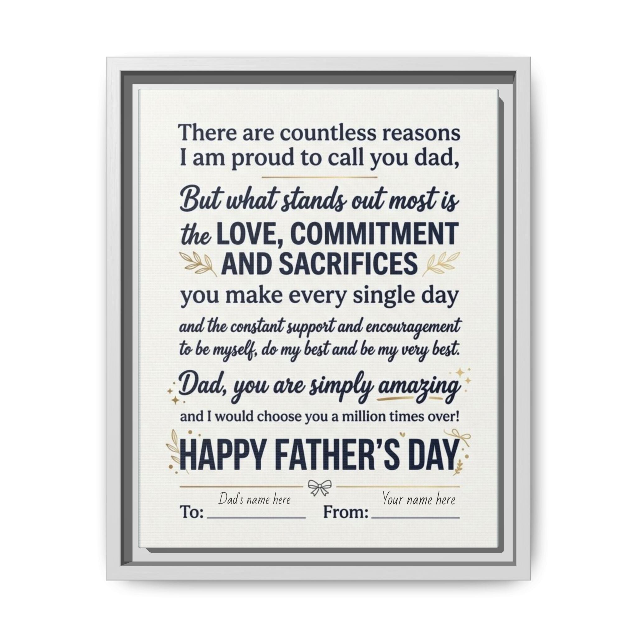 Father's Day Framed Canvas — Happy Father's Day Tribute Print (Personalize To/From)