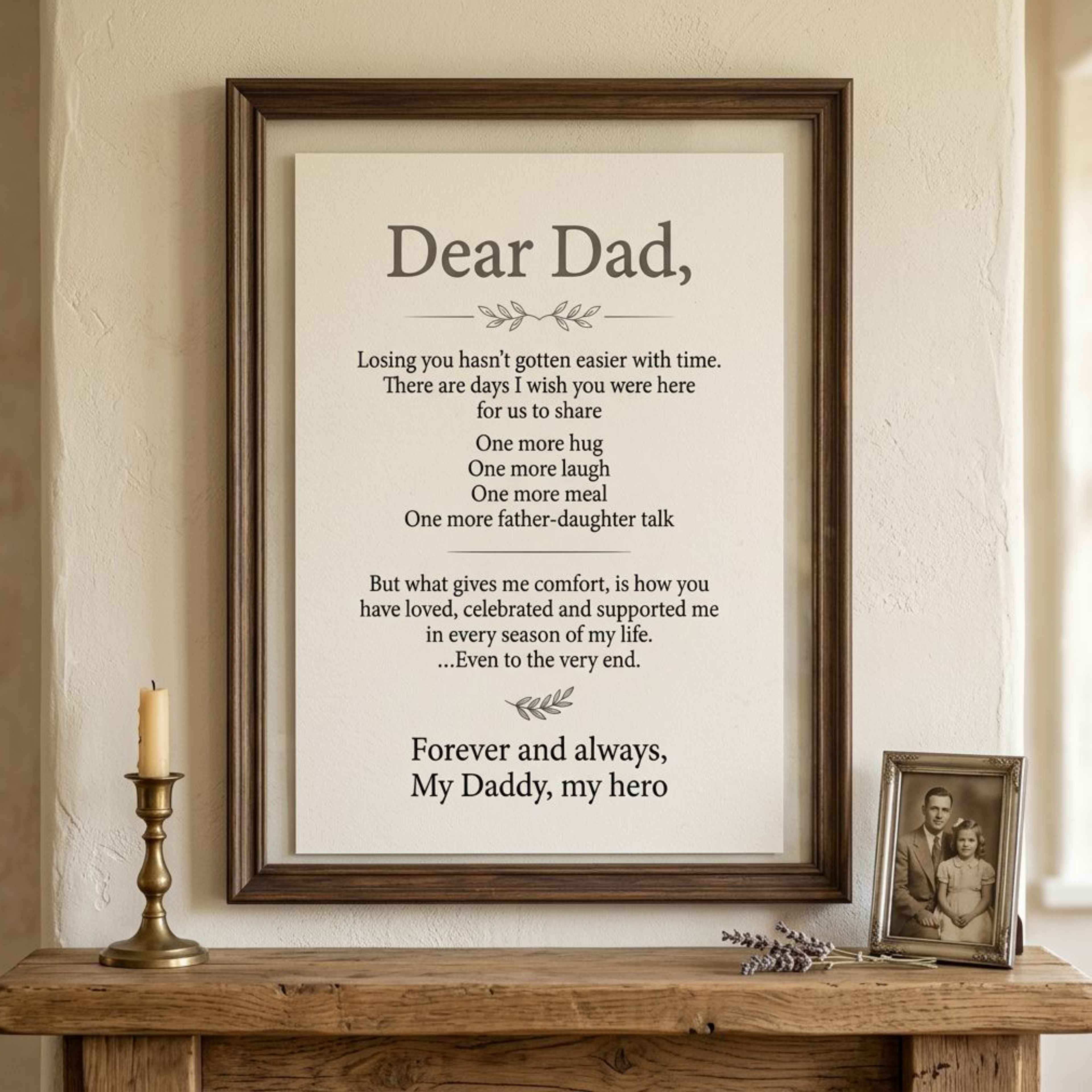 Dear Dad Framed Canvas Memorial Print- Remembrance Tribute