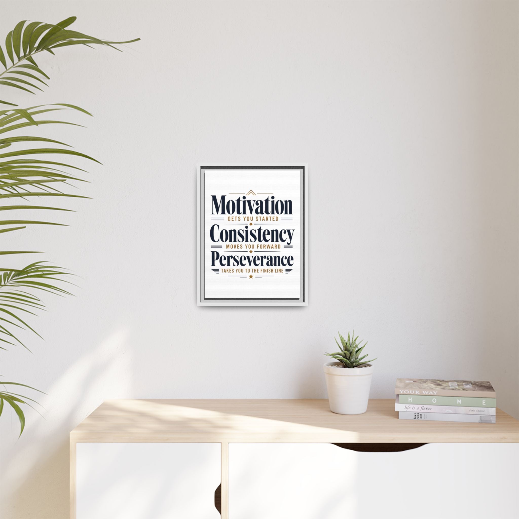 Motivation • Consistency • Perseverance Framed Canvas Print — Inspirational Wall Art