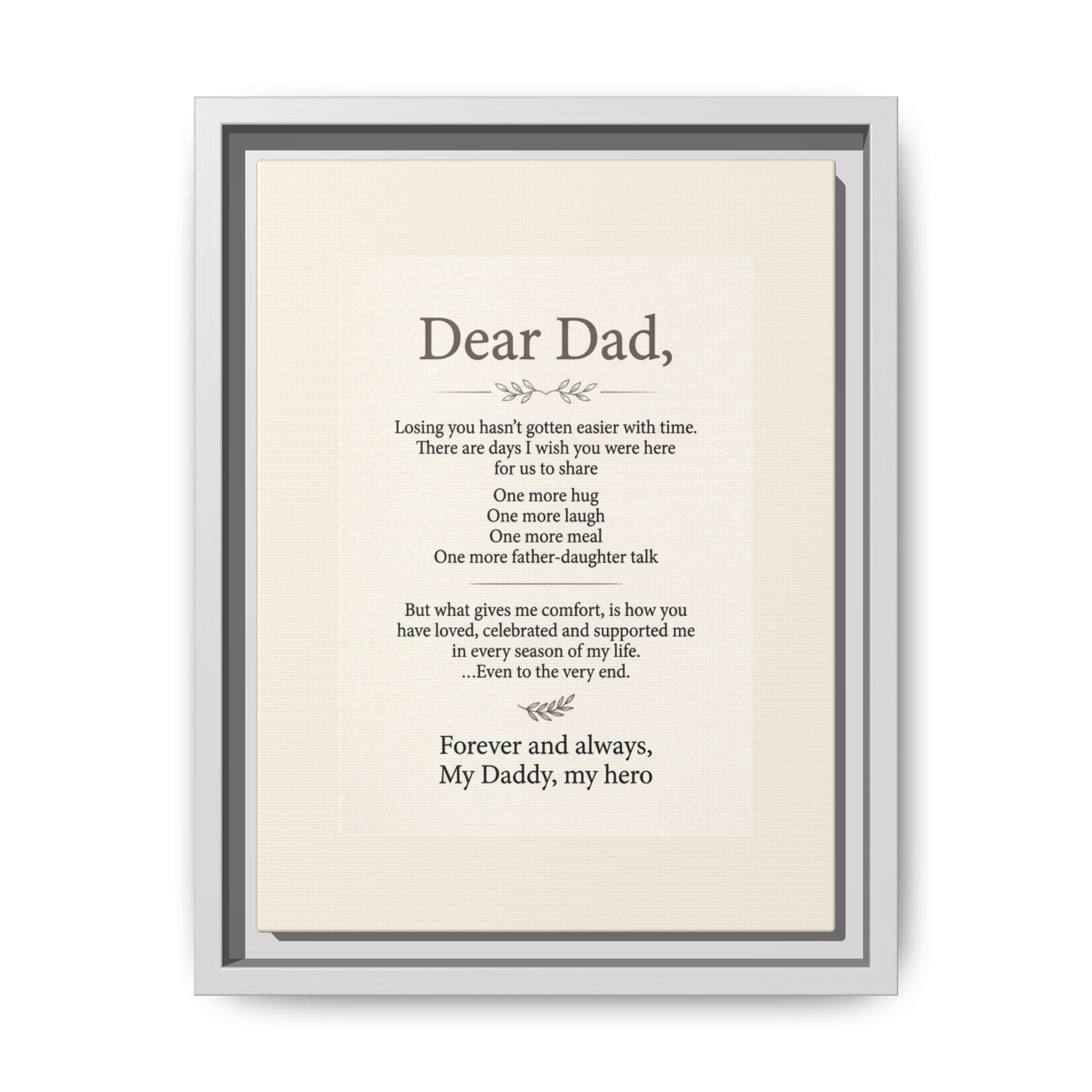 Dear Dad Framed Canvas Memorial Print- Remembrance Tribute