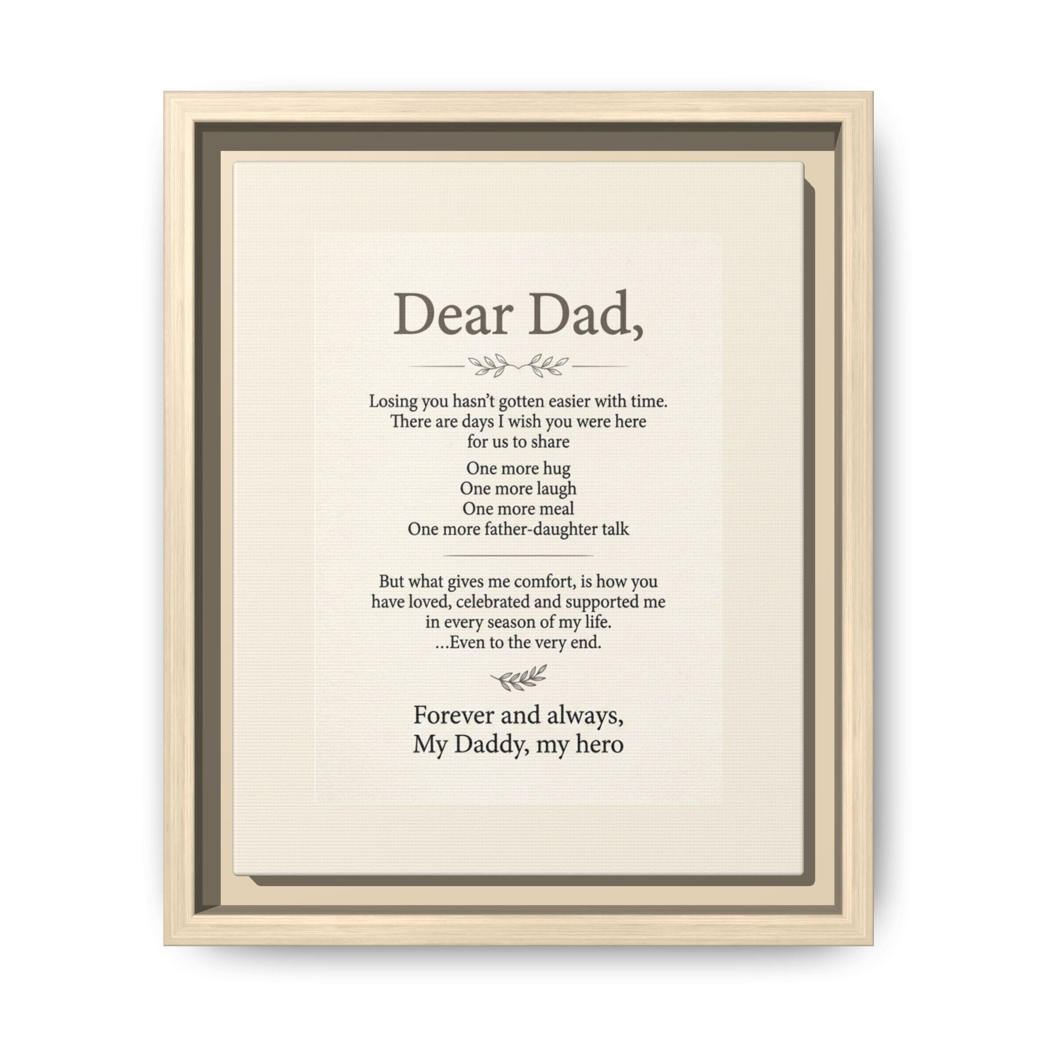 Dear Dad Framed Canvas Memorial Print- Remembrance Tribute