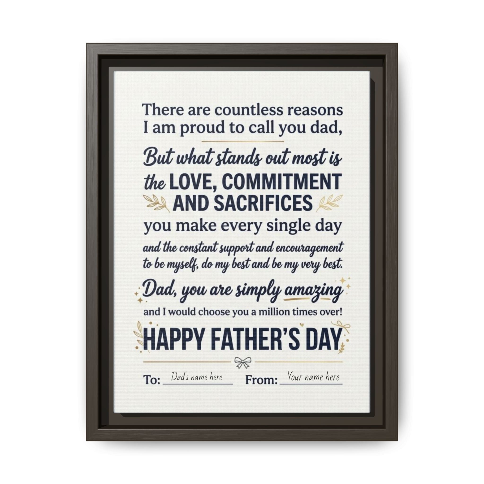Father's Day Framed Canvas — Happy Father's Day Tribute Print (Personalize To/From)