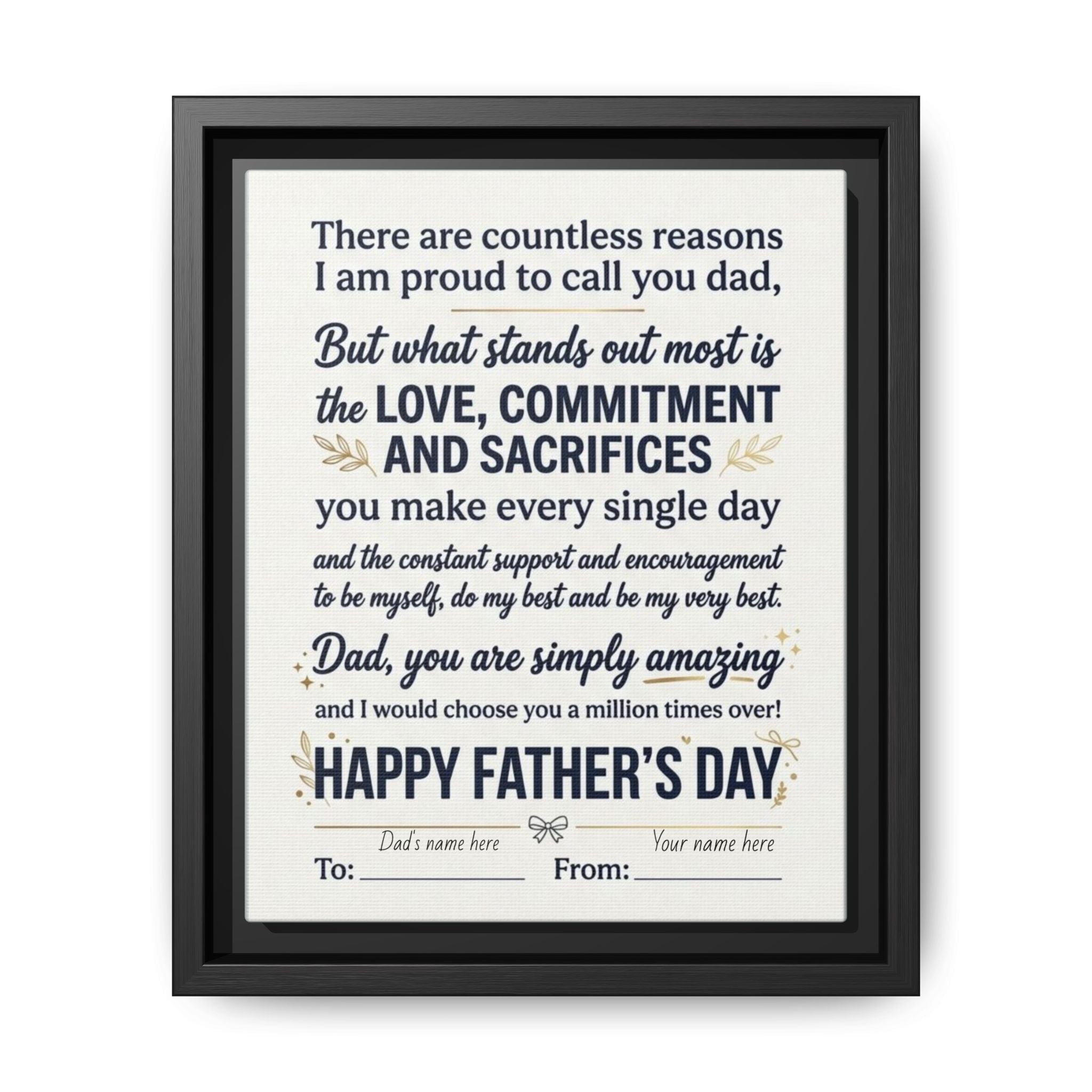 Father's Day Framed Canvas — Happy Father's Day Tribute Print (Personalize To/From)