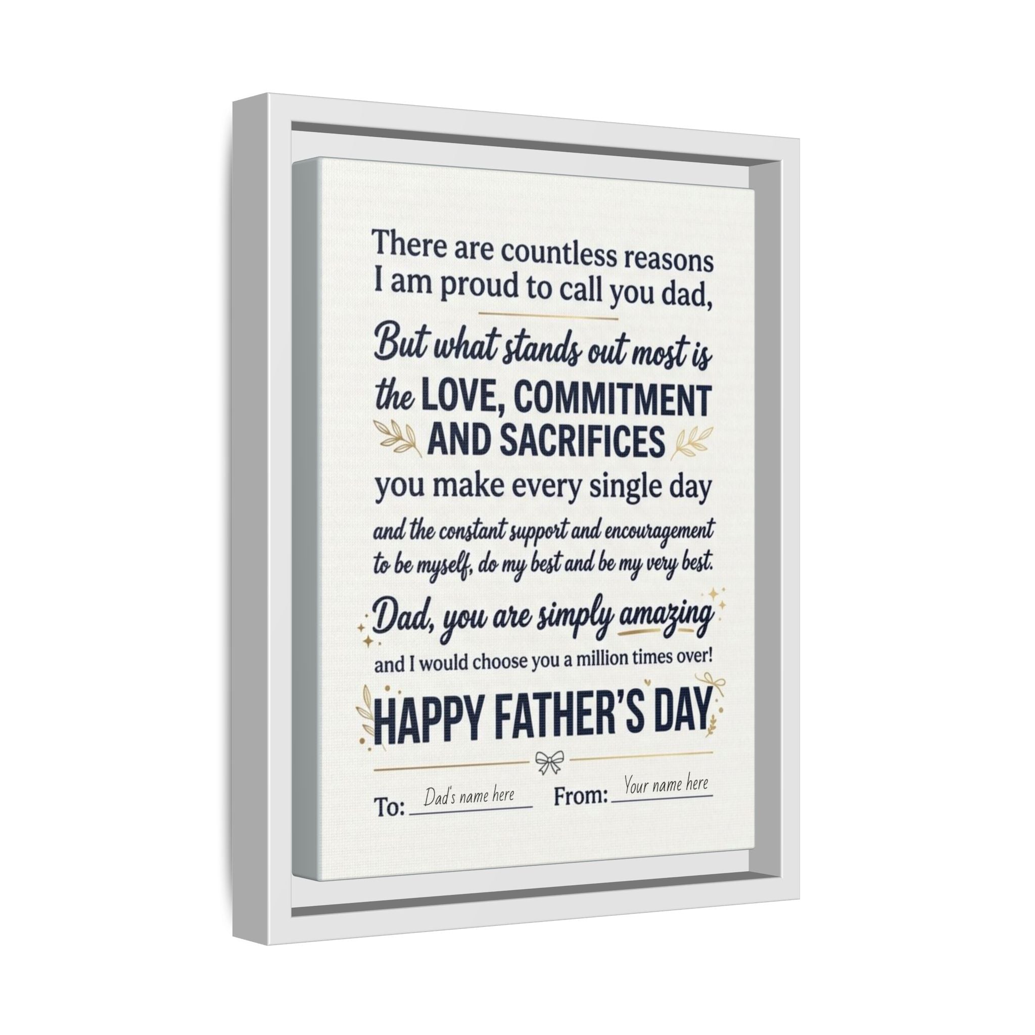 Father's Day Framed Canvas — Happy Father's Day Tribute Print (Personalize To/From)