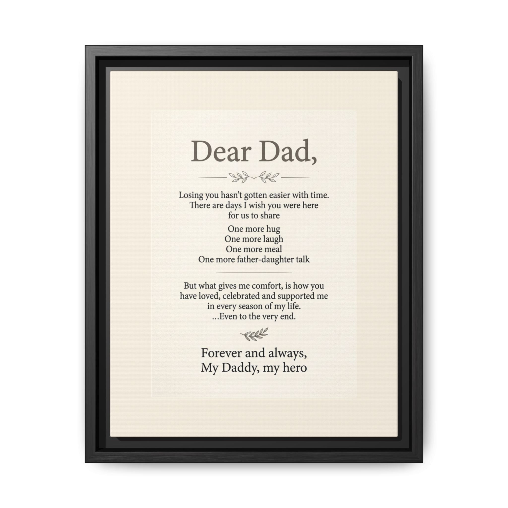 Dear Dad Framed Canvas Memorial Print- Remembrance Tribute
