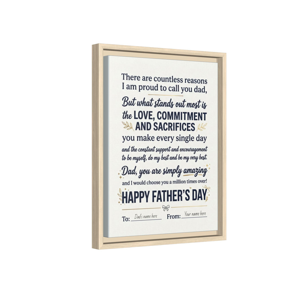 Father's Day Framed Canvas — Happy Father's Day Tribute Print (Personalize To/From)