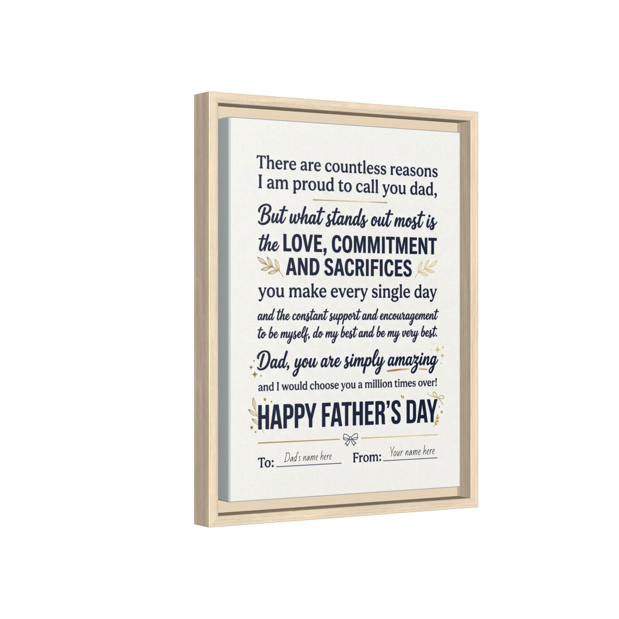 Father's Day Framed Canvas — Happy Father's Day Tribute Print (Personalize To/From)