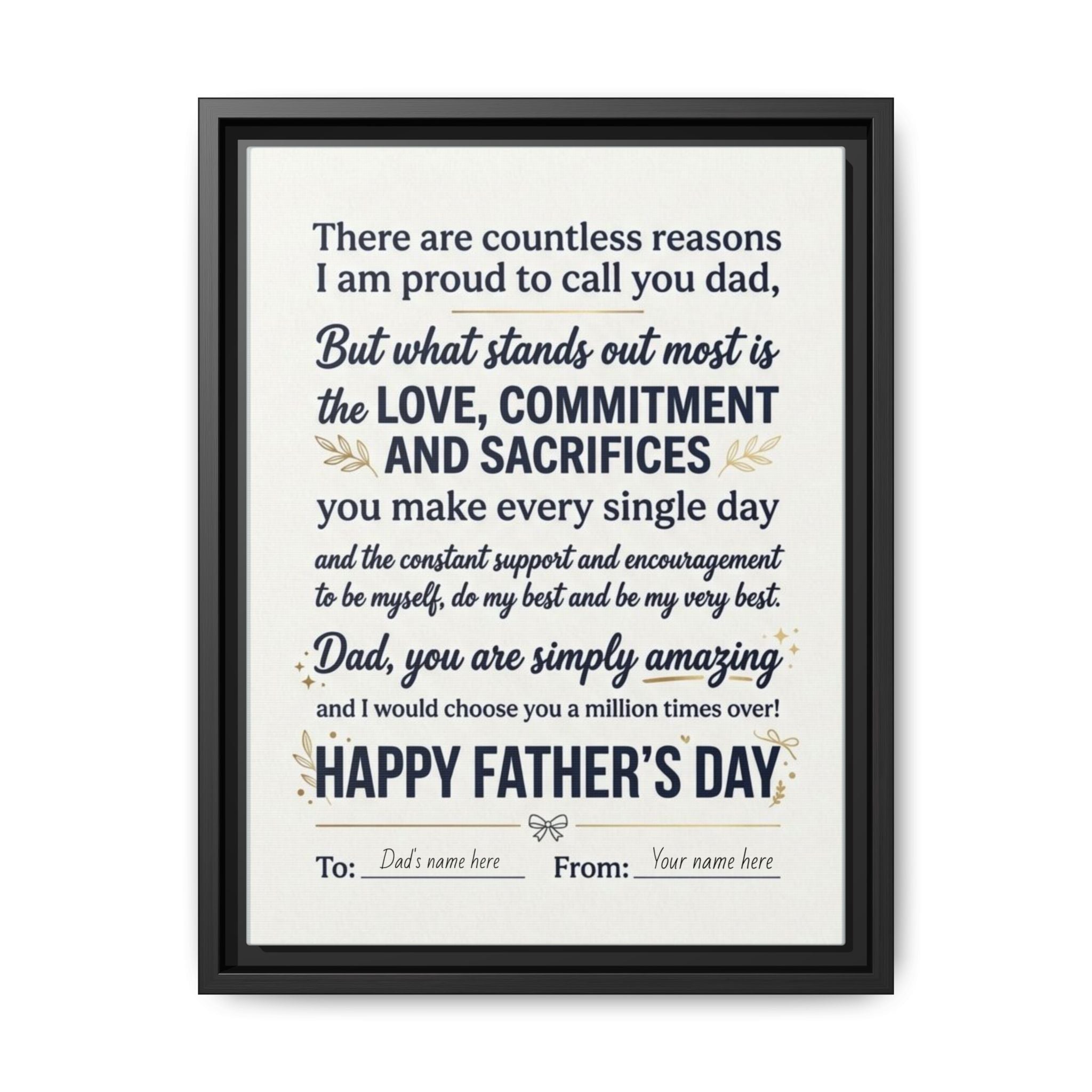 Father's Day Framed Canvas — Happy Father's Day Tribute Print (Personalize To/From)