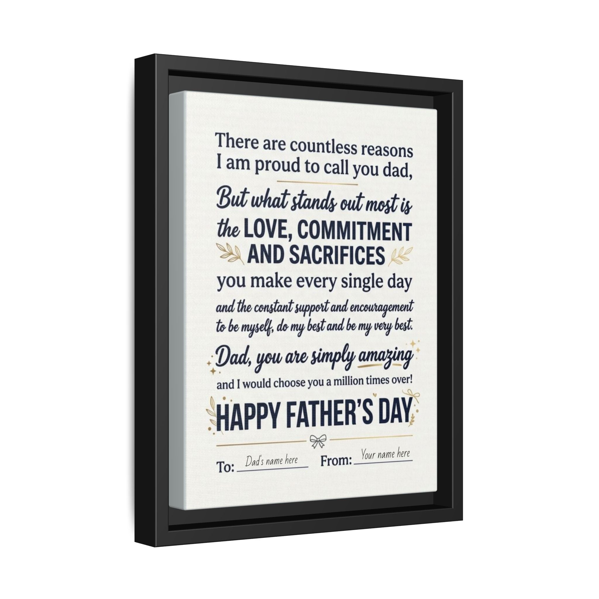 Father's Day Framed Canvas — Happy Father's Day Tribute Print (Personalize To/From)