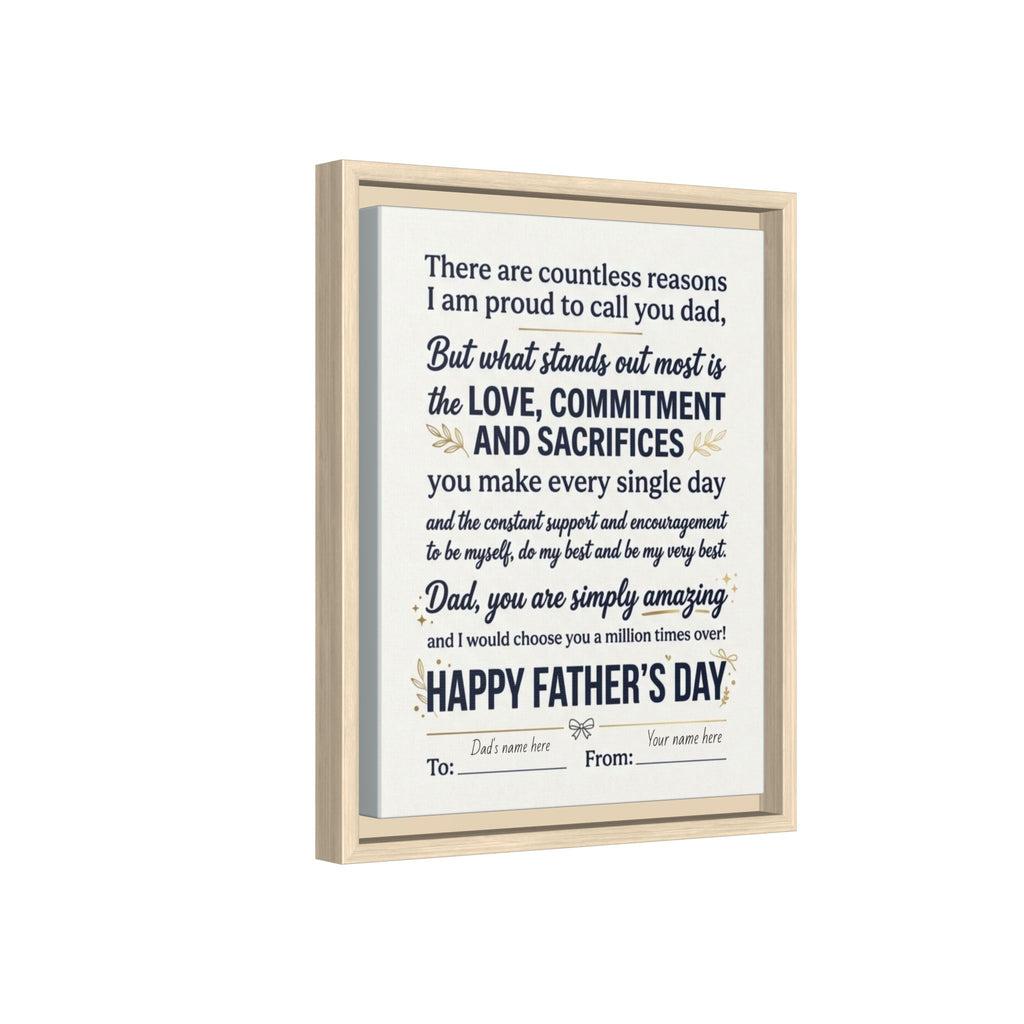 Father's Day Framed Canvas — Happy Father's Day Tribute Print (Personalize To/From)
