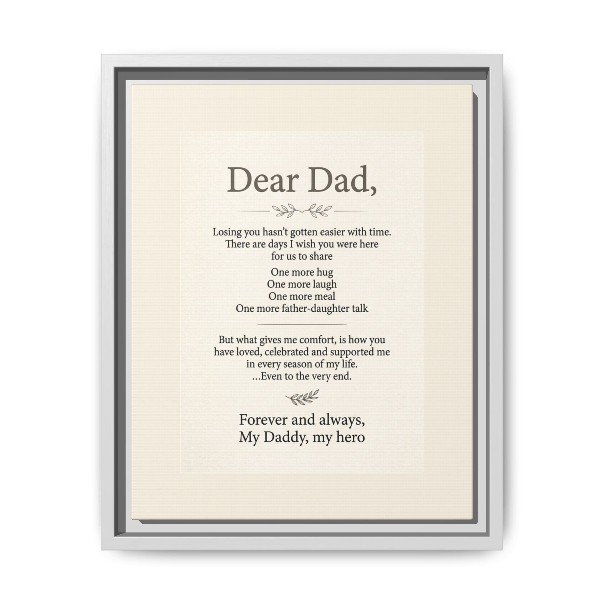 Dear Dad Framed Canvas Memorial Print- Remembrance Tribute