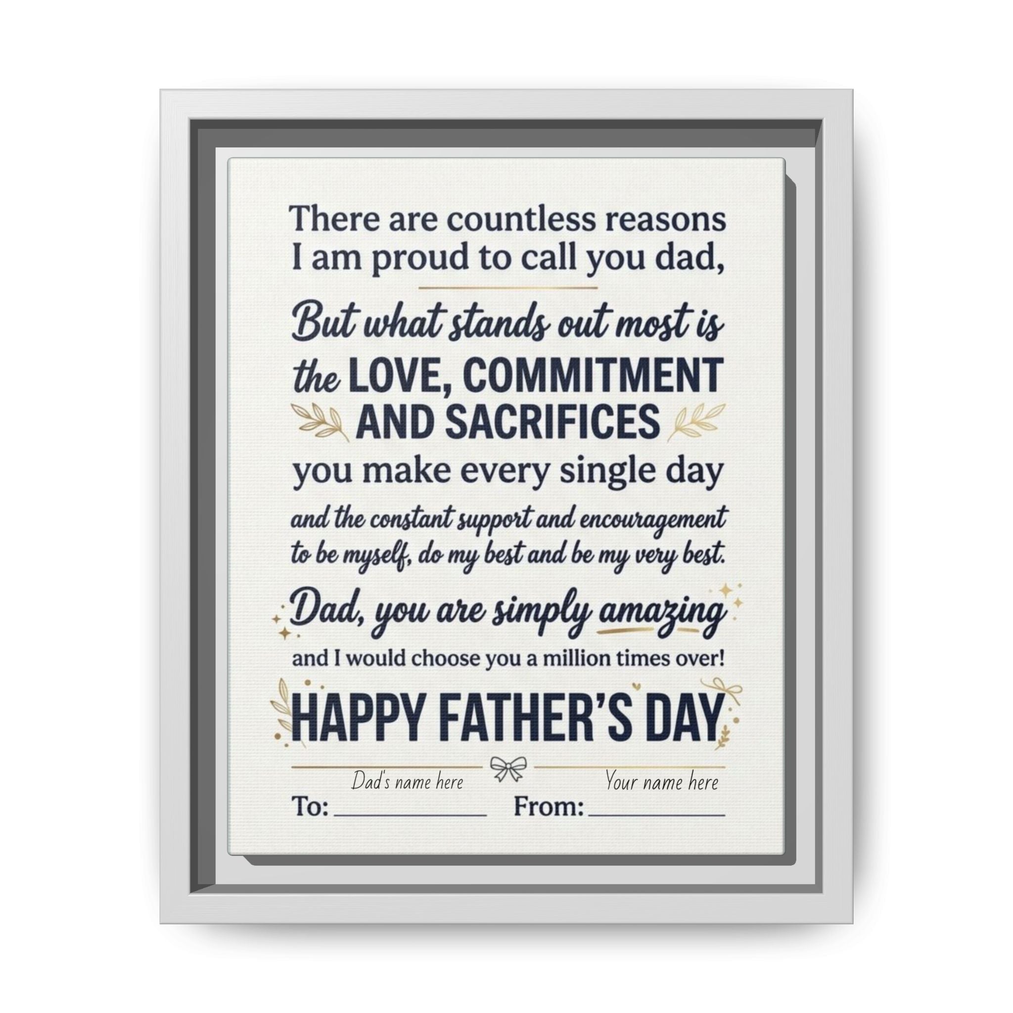 Father's Day Framed Canvas — Happy Father's Day Tribute Print (Personalize To/From)