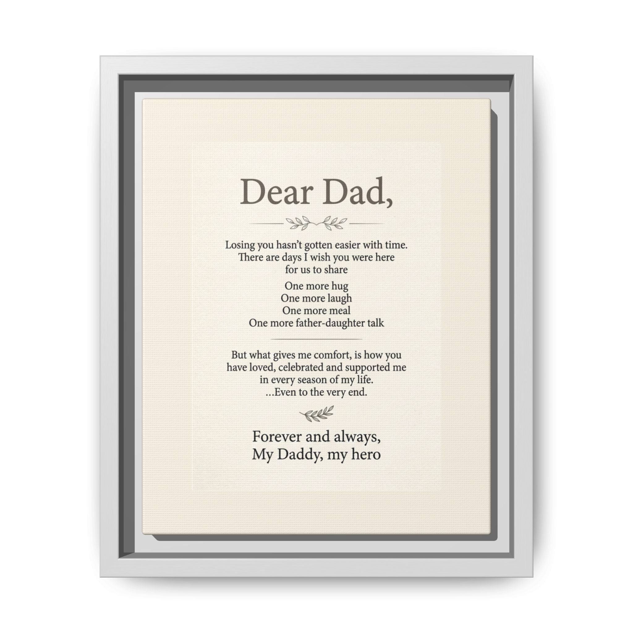 Dear Dad Framed Canvas Memorial Print- Remembrance Tribute
