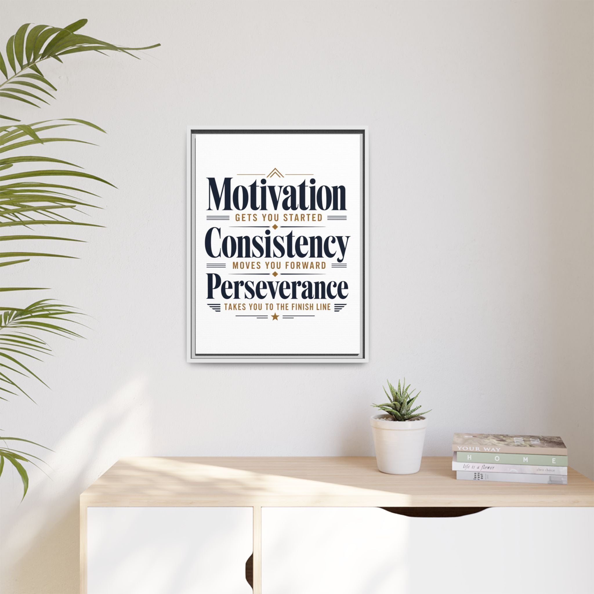 Motivation • Consistency • Perseverance Framed Canvas Print — Inspirational Wall Art