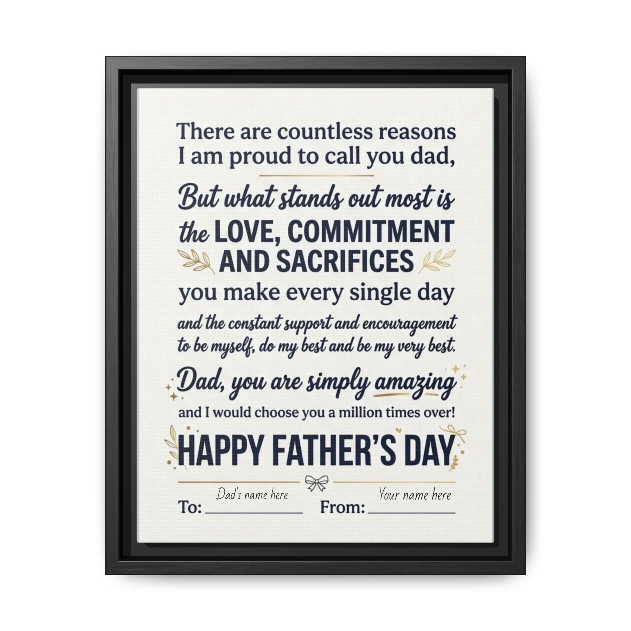 Father's Day Framed Canvas — Happy Father's Day Tribute Print (Personalize To/From)