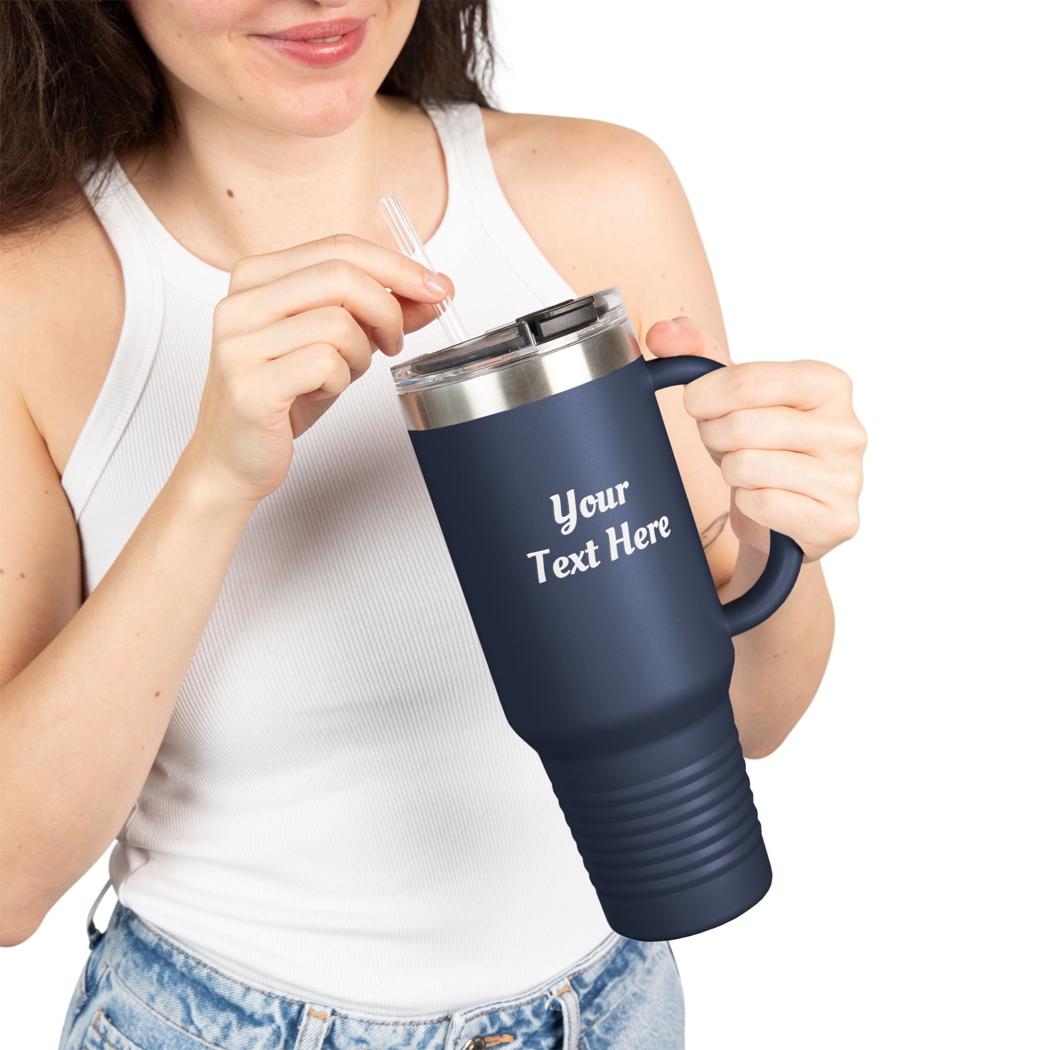 Customizable 40oz Insulated Travel Mug with Handle — Personalize Tumbler